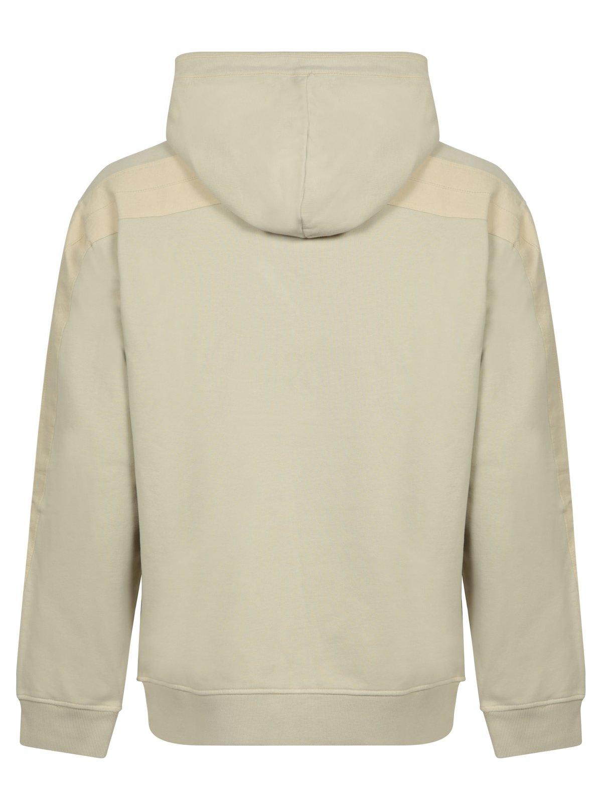 Shop Stone Island Long-sleeved Logo Embroidered Hoodie In Bianco