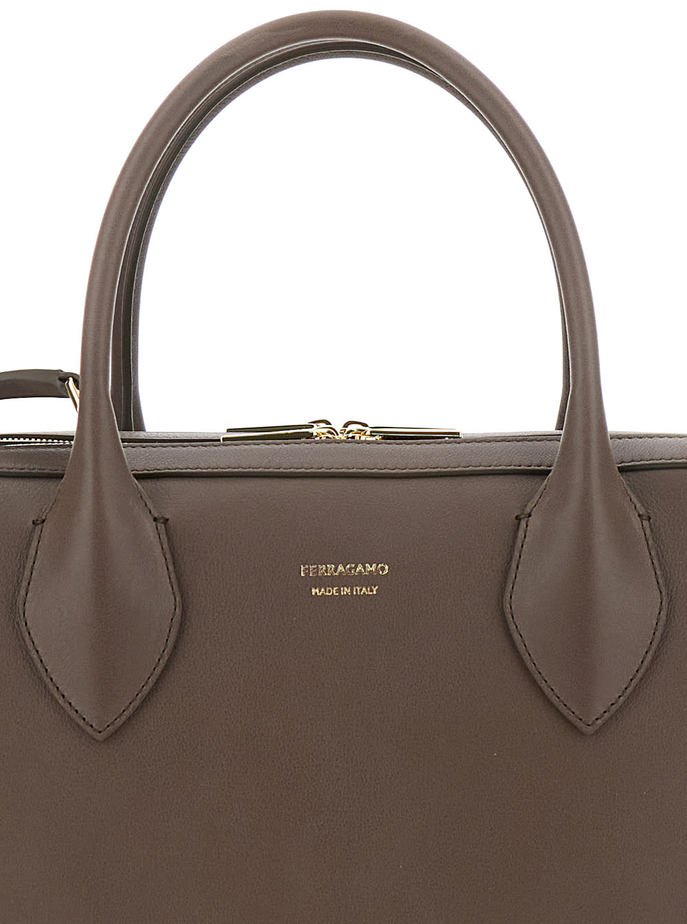 Ferragamo Brown Handbag With Three Zips And Logo Printed On The Front In Leather Woman In Grey