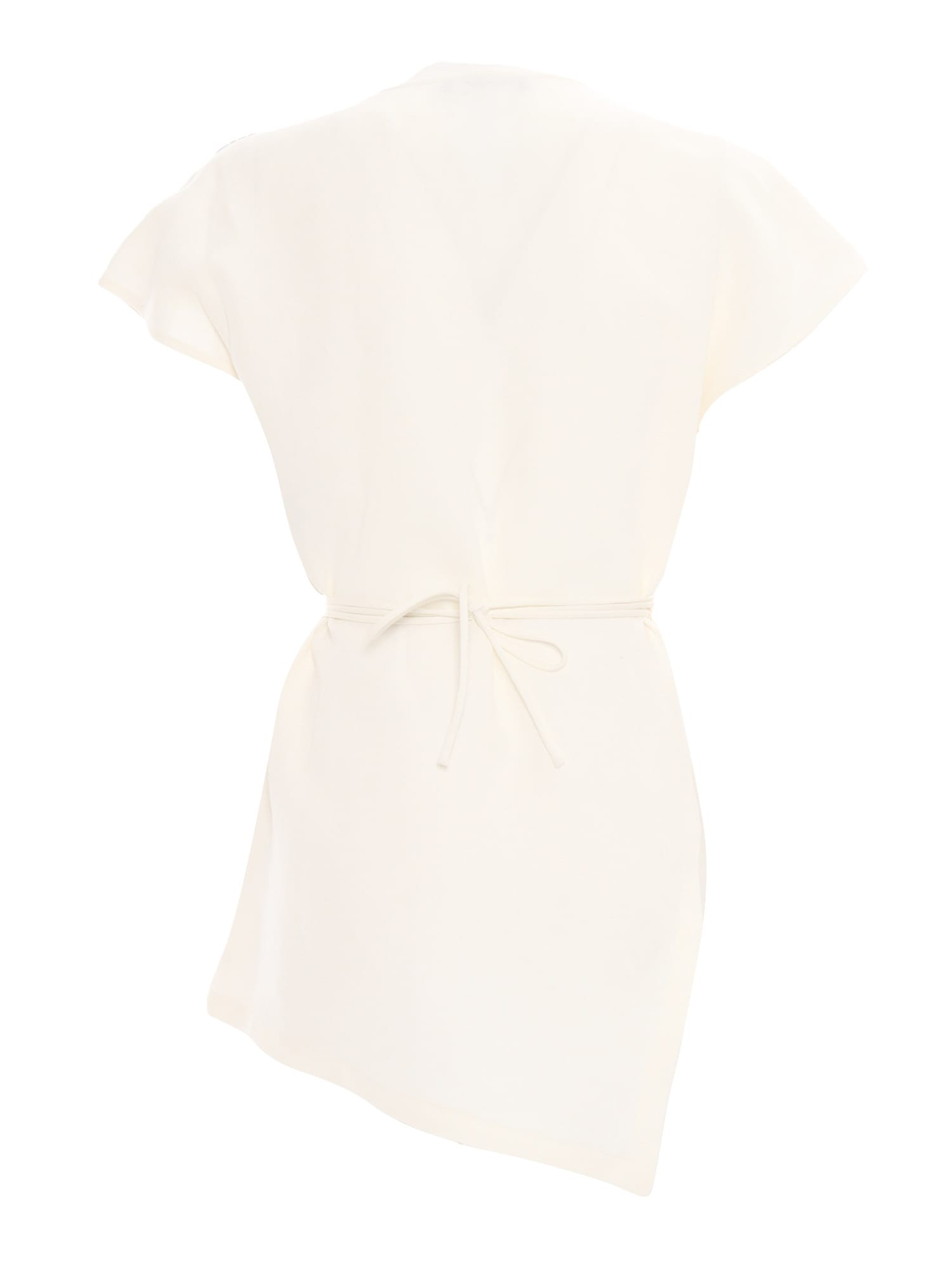 Fabiana Filippi Viscose Linen Wrap Top With Filo Diamante In Bianco