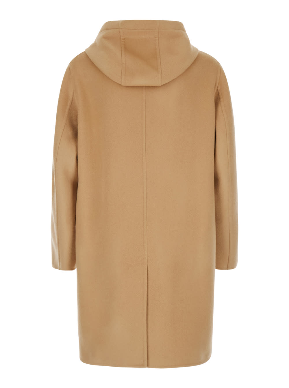 Shop Lardini Beige Single-breasted Coat With Hood In Wool Woman