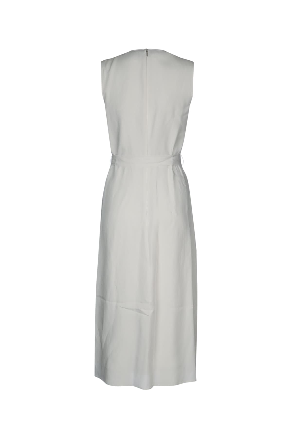 Calvin Klein Linen Blend Ns V Neck Dress In White