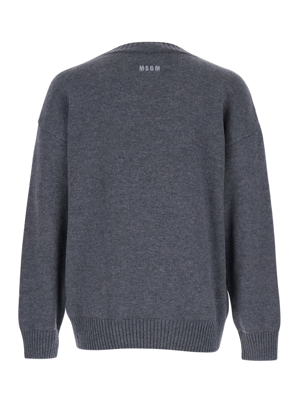 Msgm Crew Neck Sweater With Ribbed Cuffs And Hem In Gray
