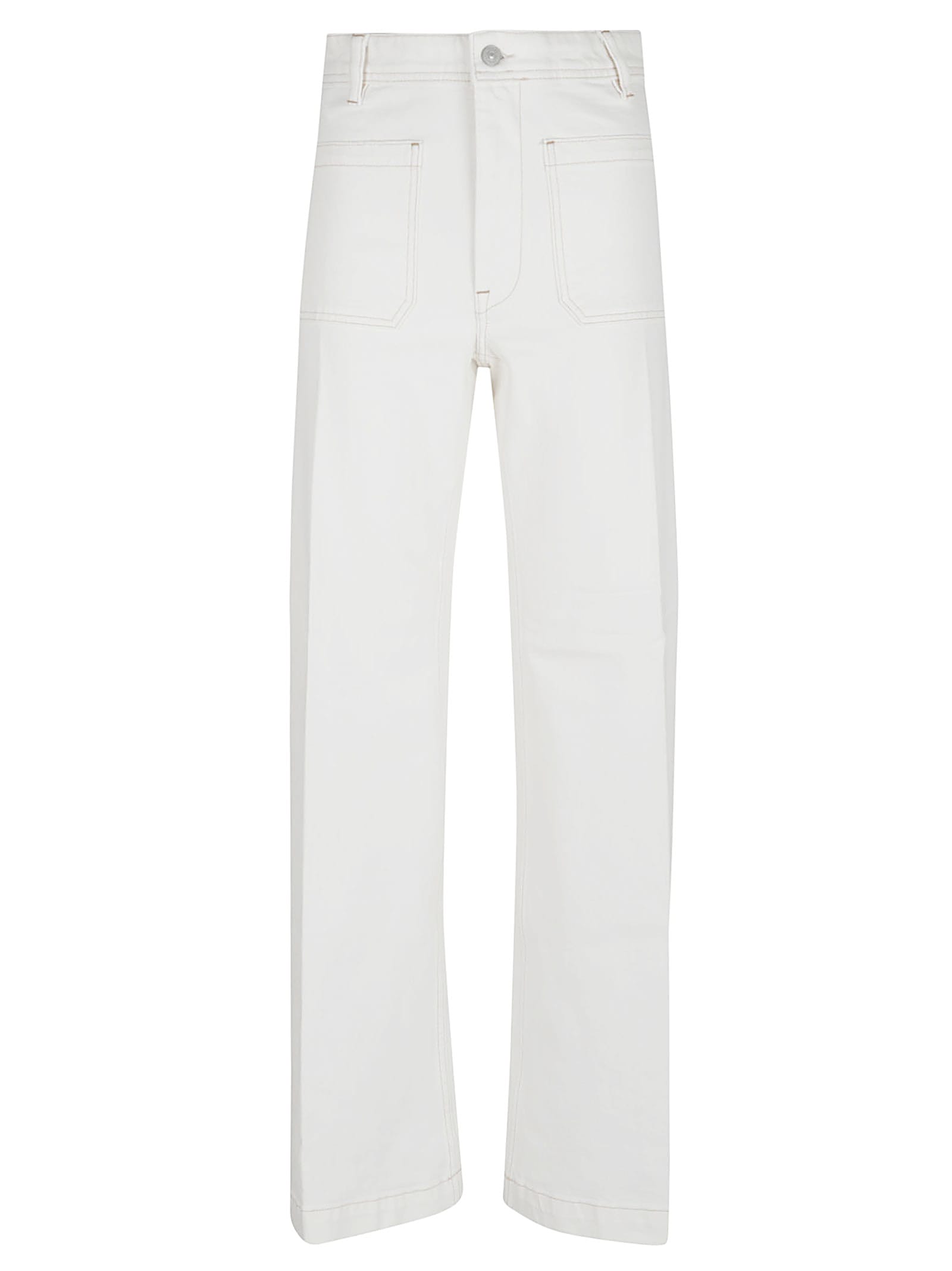 Polo Ralph Lauren High-waisted Wide-leg Denim Trousers With Signature Logo Button In White