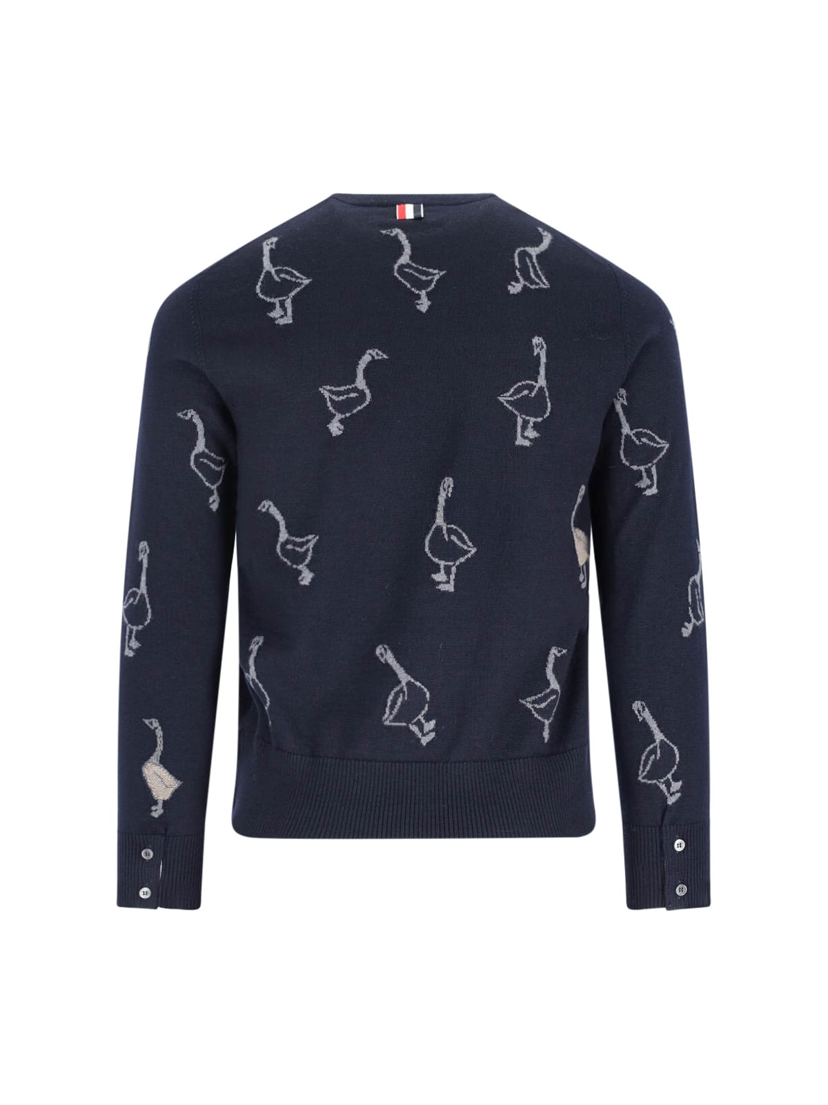 Thom Browne Goose Pattern Long Sleeve Crew Neck Sweater In Blue