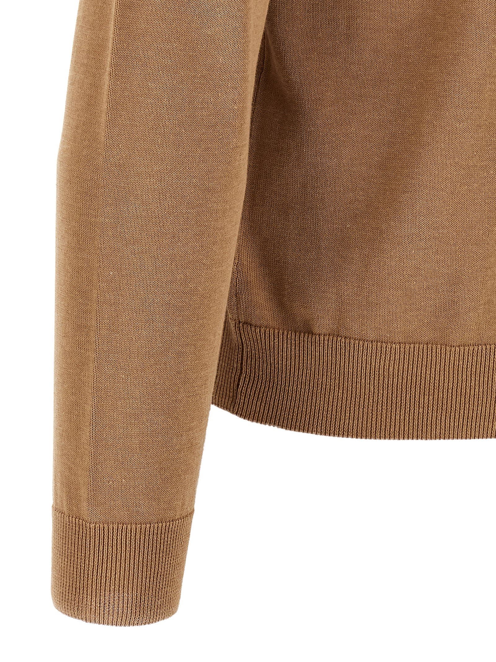 Zanone Crew Neck Cotton Sweater With Ribbed Cuffs In Brown