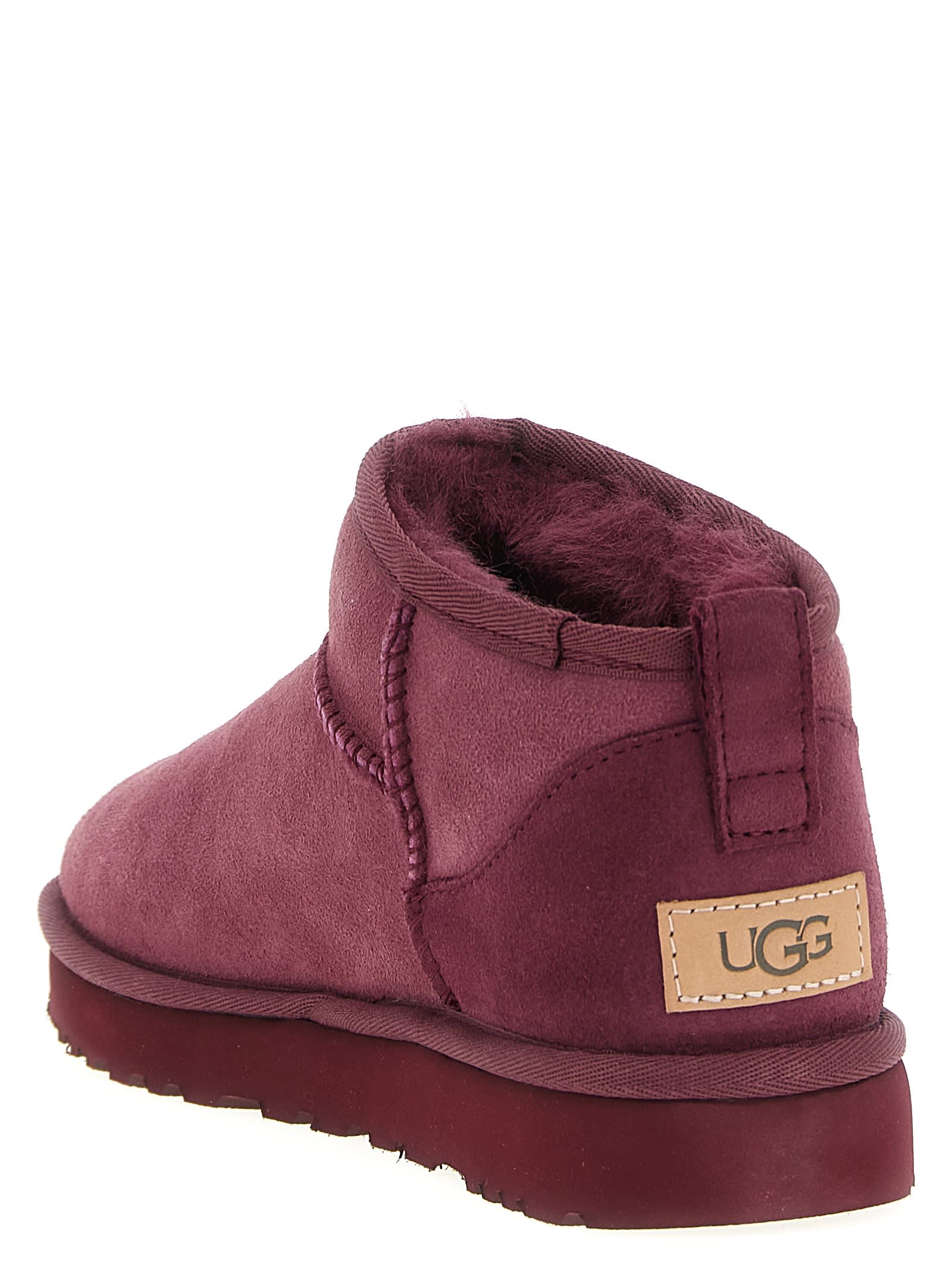 Ugg Ultra Mini Round Toe Flat Sole Boots In Burgundy