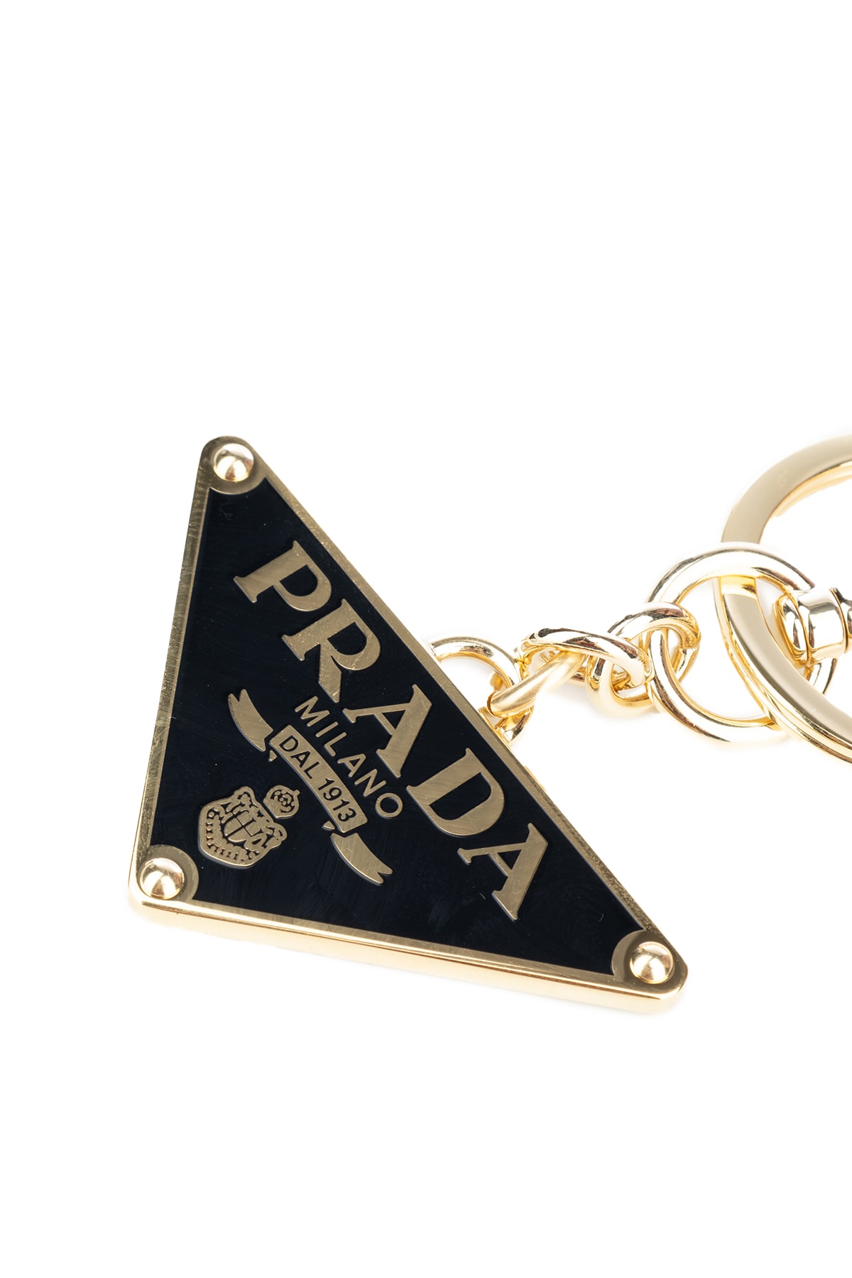 Prada Women Portachiavi Logo Triangolo Saffiano In Nero Oro