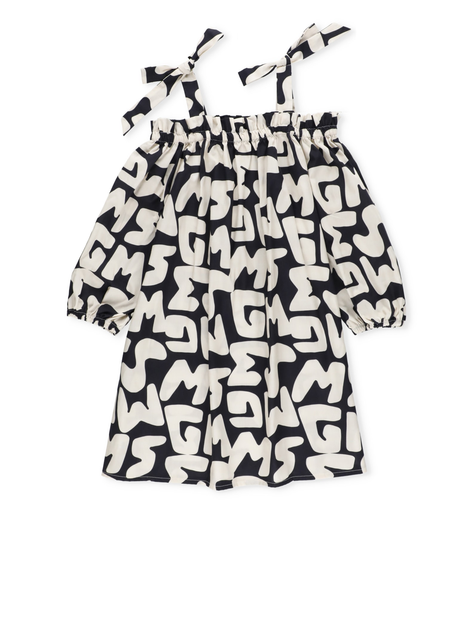 Msgm Logo Lettering Print Cotton Poplin Dress In Multicolor