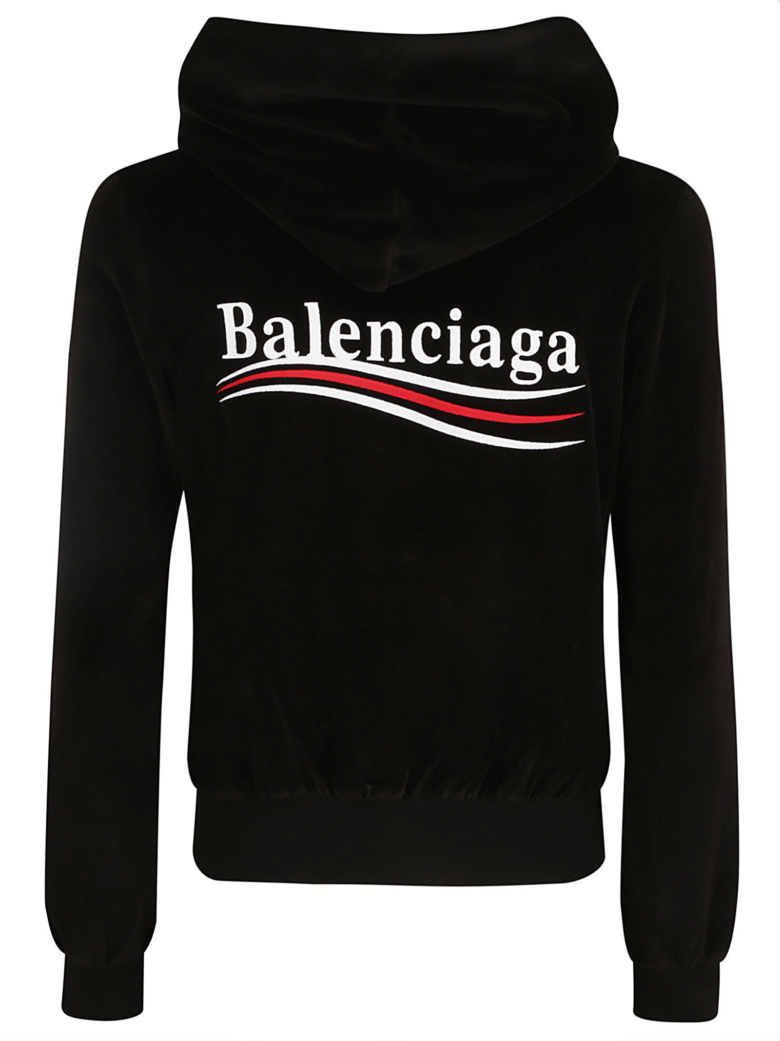 Shop Balenciaga Logo Back Zip Hoodie In Black/white