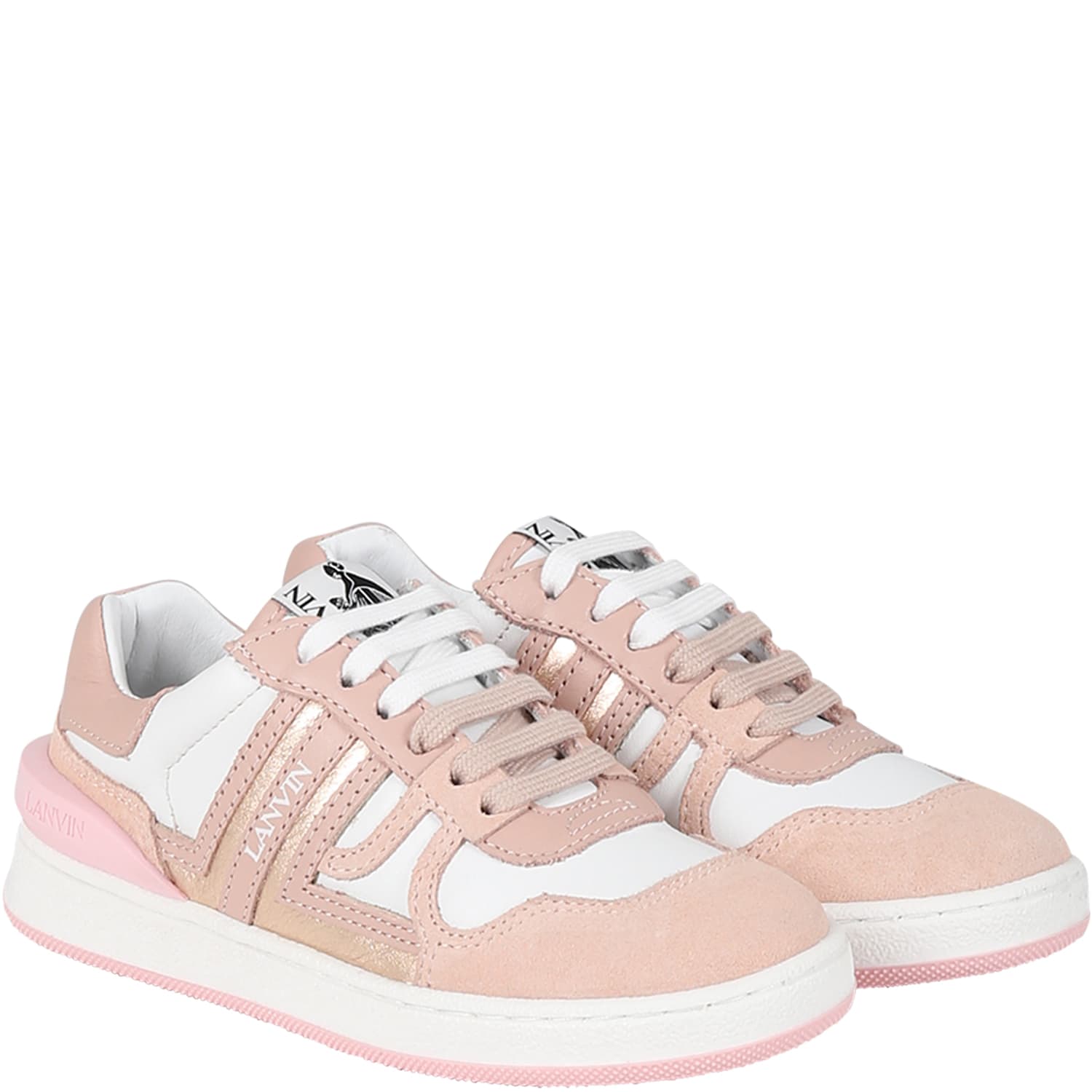 Shop Lanvin Pink Sneakers For Girl With Logo