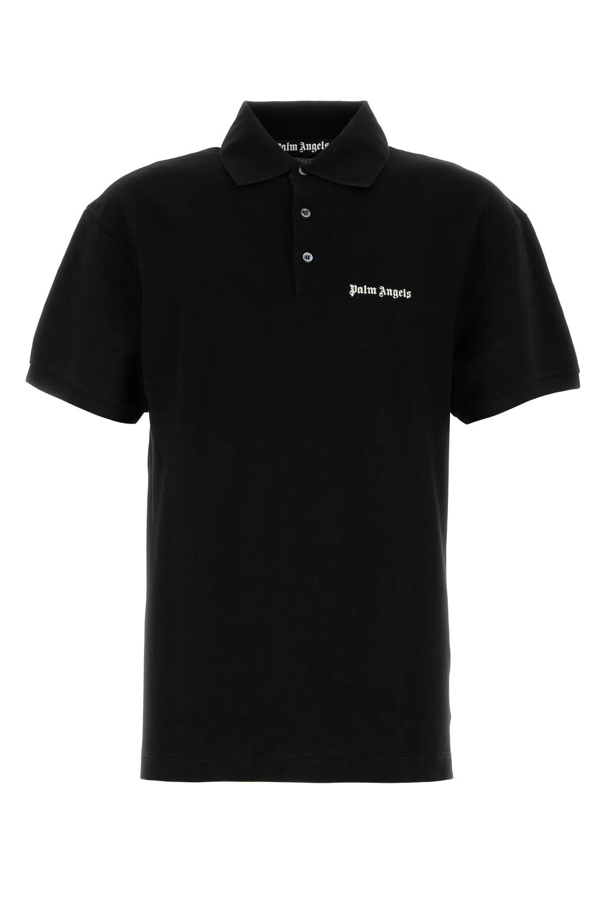 Shop Palm Angels Black Piquet Polo Shirt In Nero