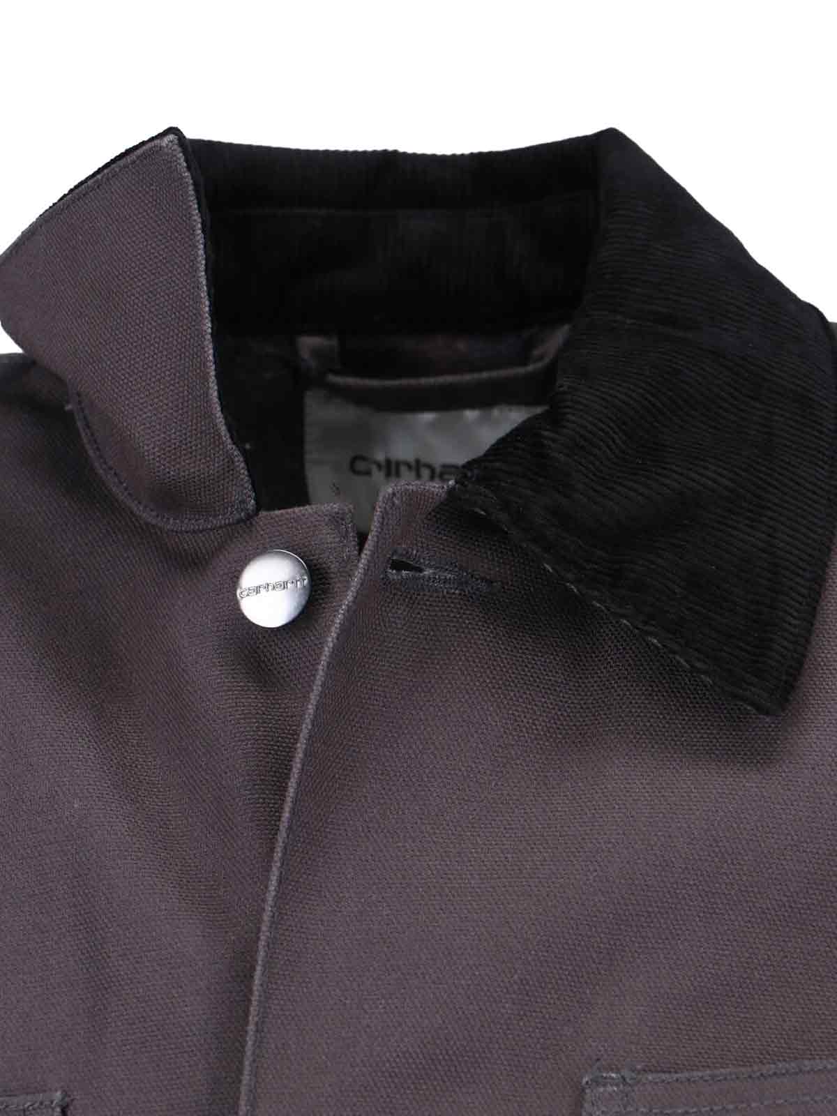 Carhartt Collared Neck Jacket With Long Sleeves And Pockets In Gray