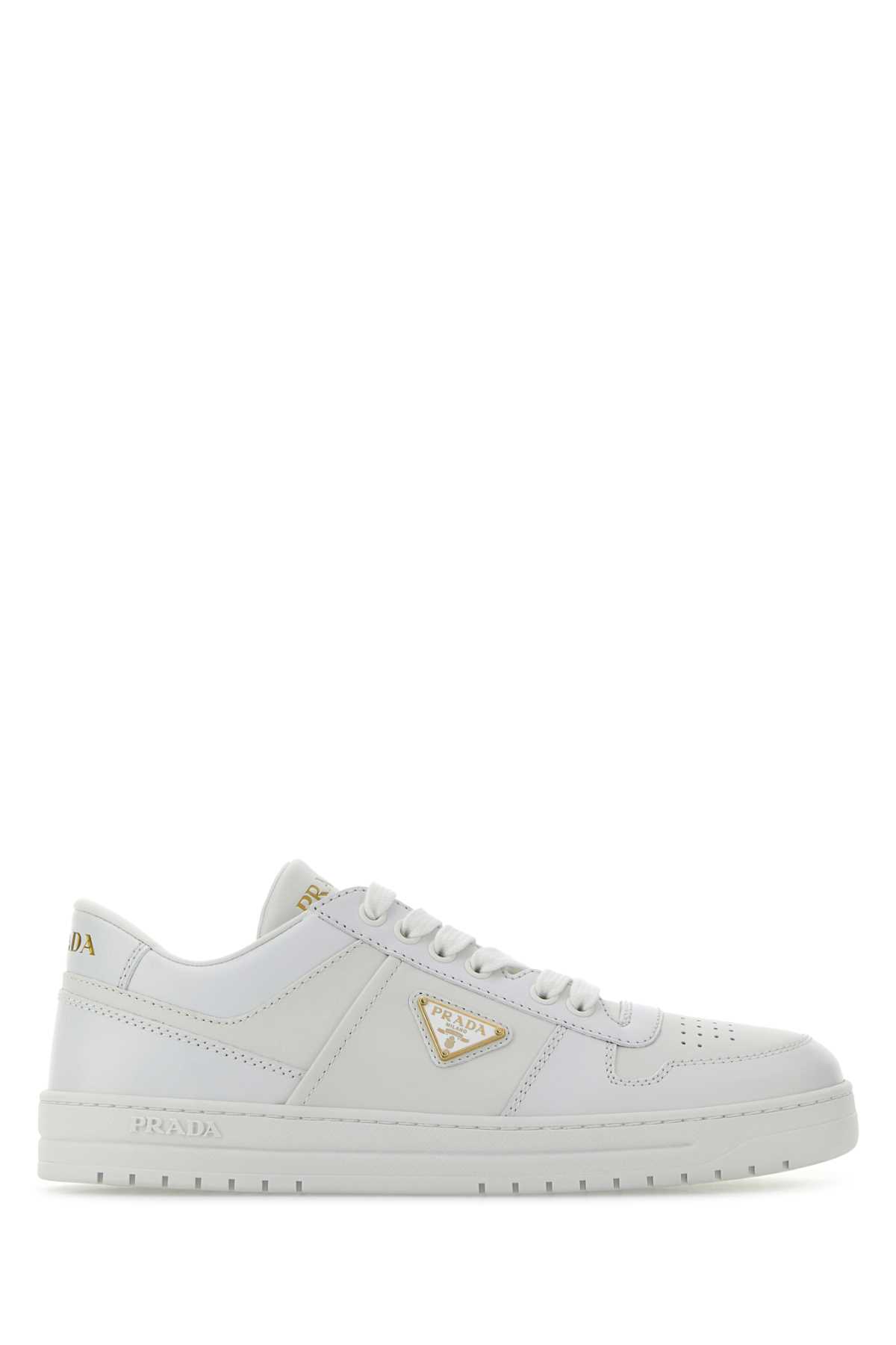 Prada White Sneakers With Padded Collar And Perforated Detailing