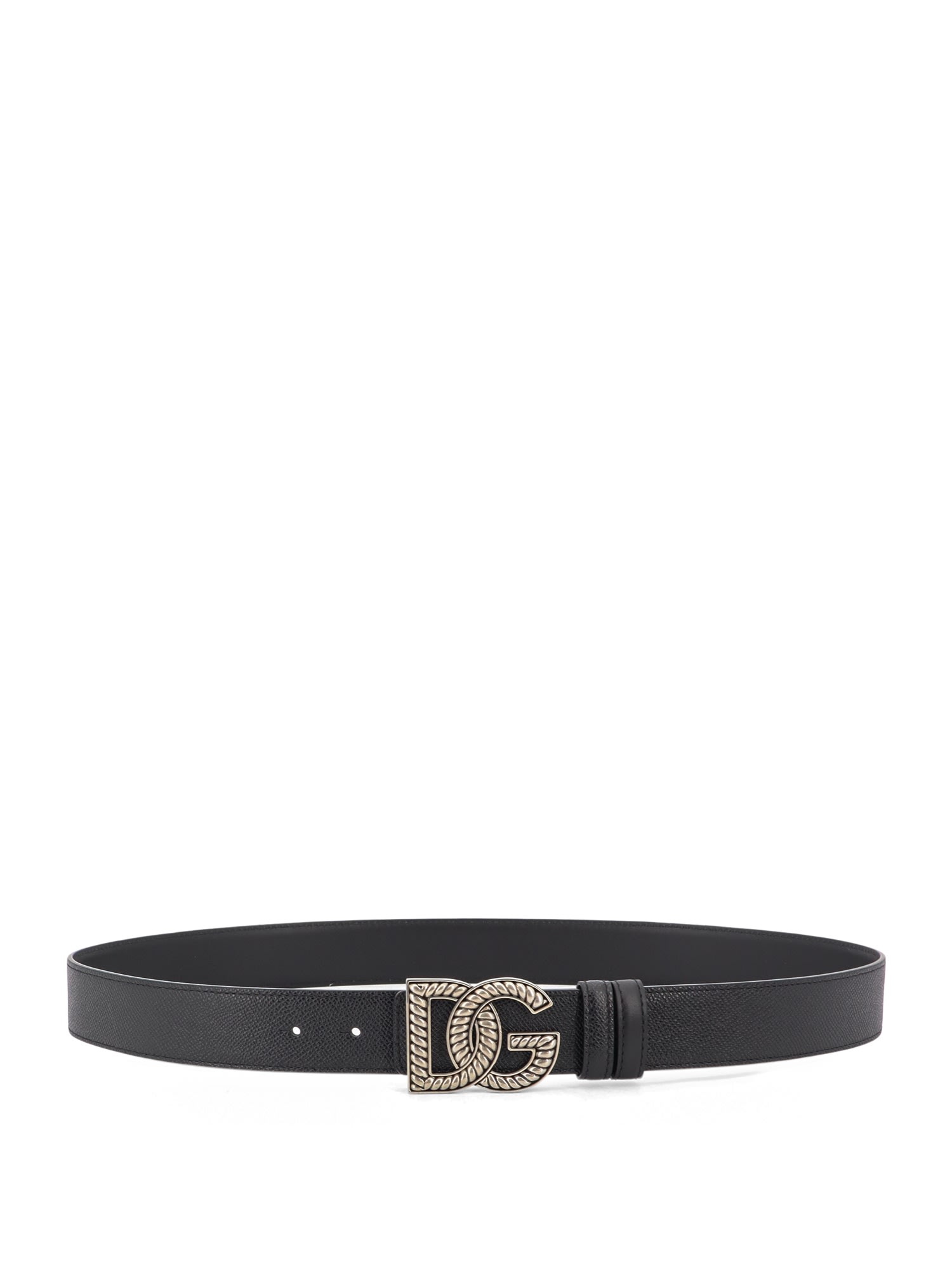 Dolce & Gabbana Black Belt With Logo Plaque On The Front In Leather Man In Black