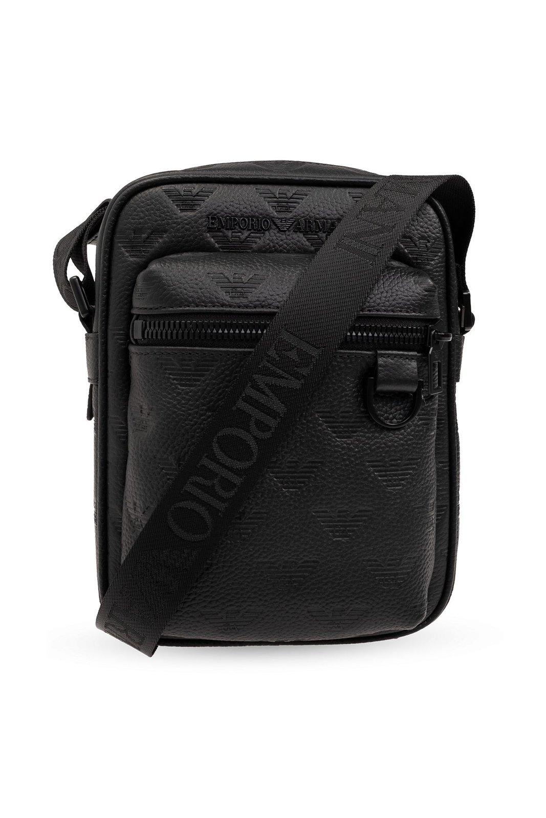 Emporio Armani Monogrammed Shoulder Bag In Black