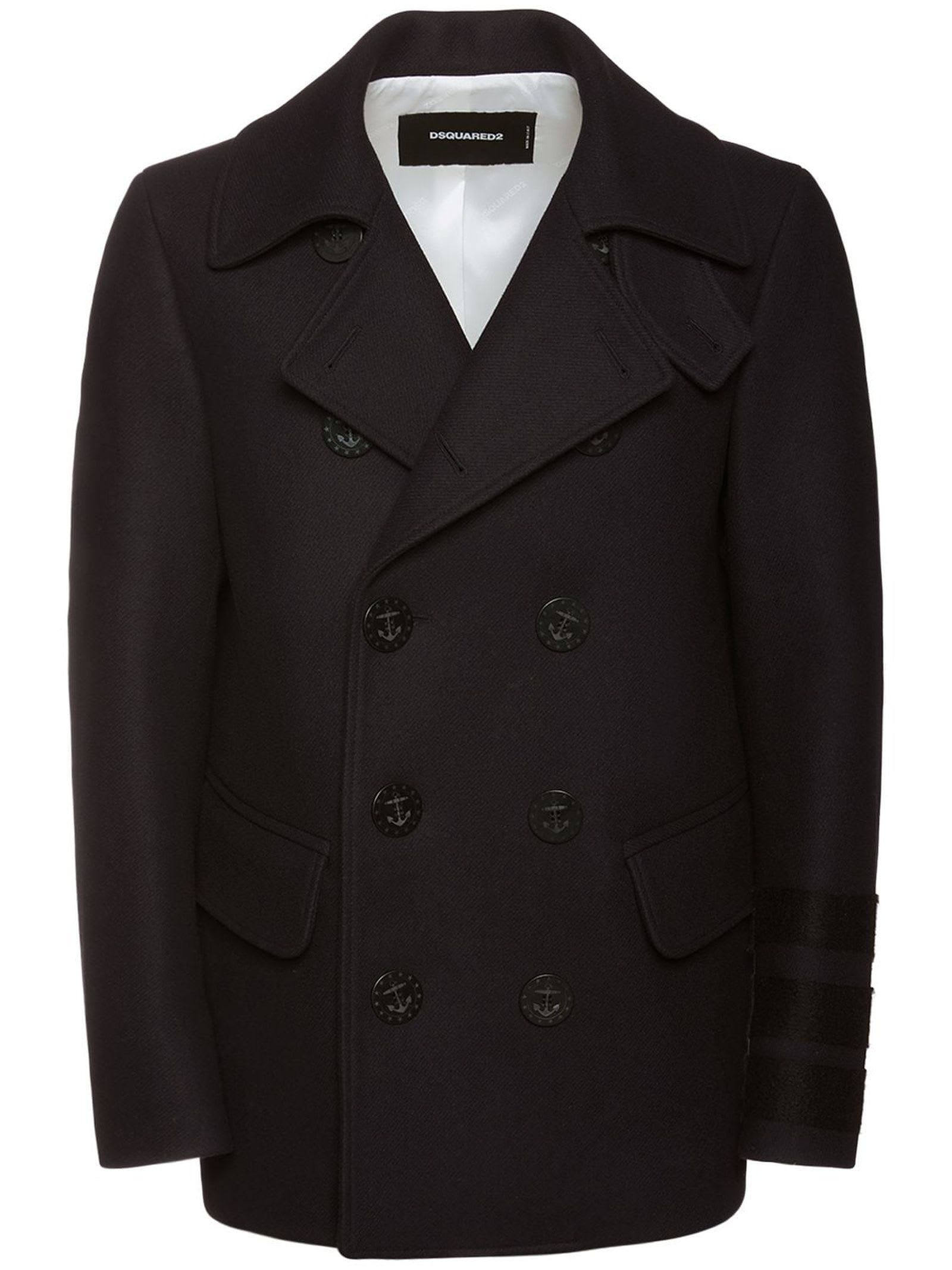 Dsquared2 Black Double-breasted Virgin-wool Coat