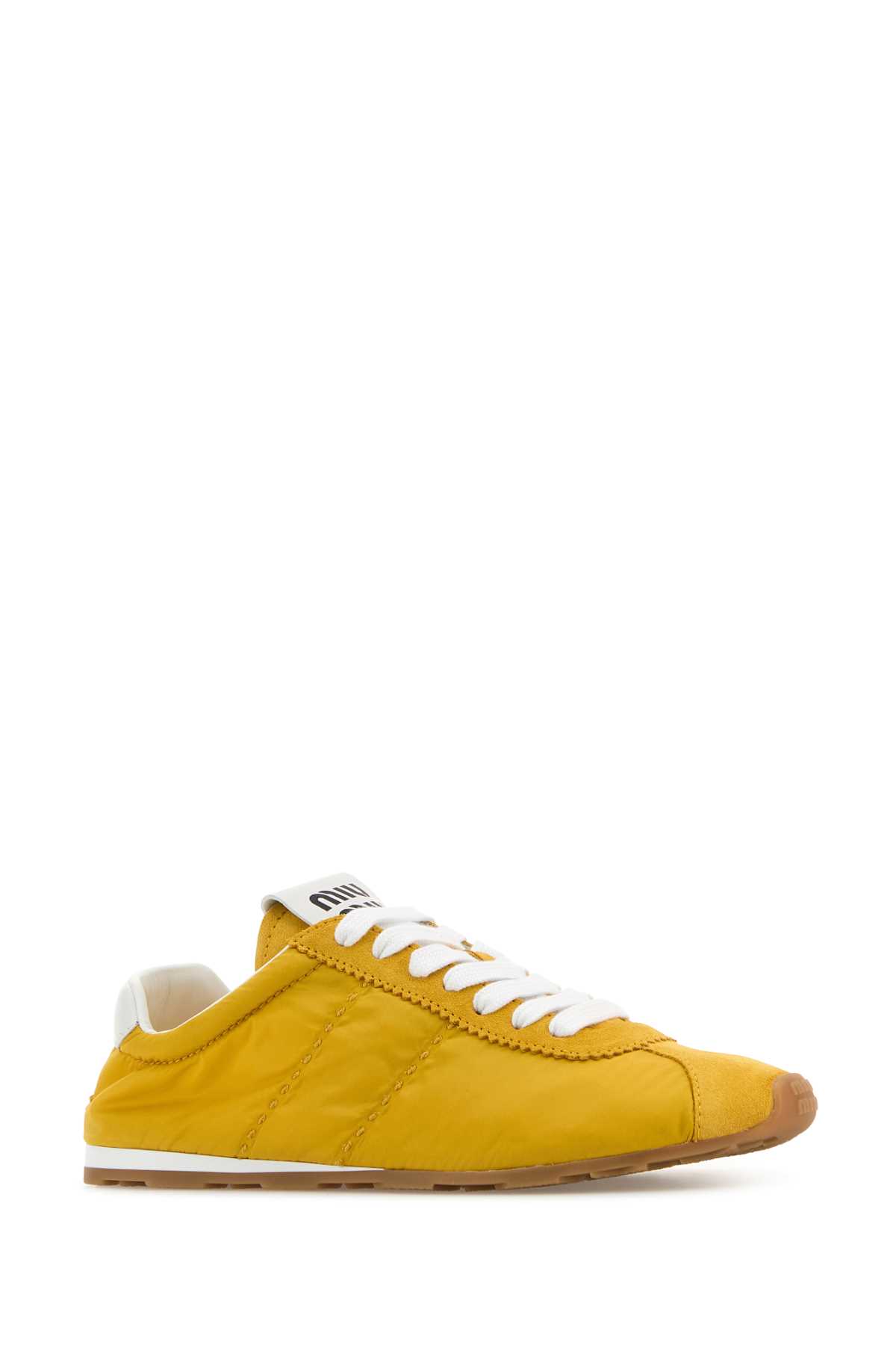 MIU MIU YELLOW FABRIC AND SUEDE SNEAKERS