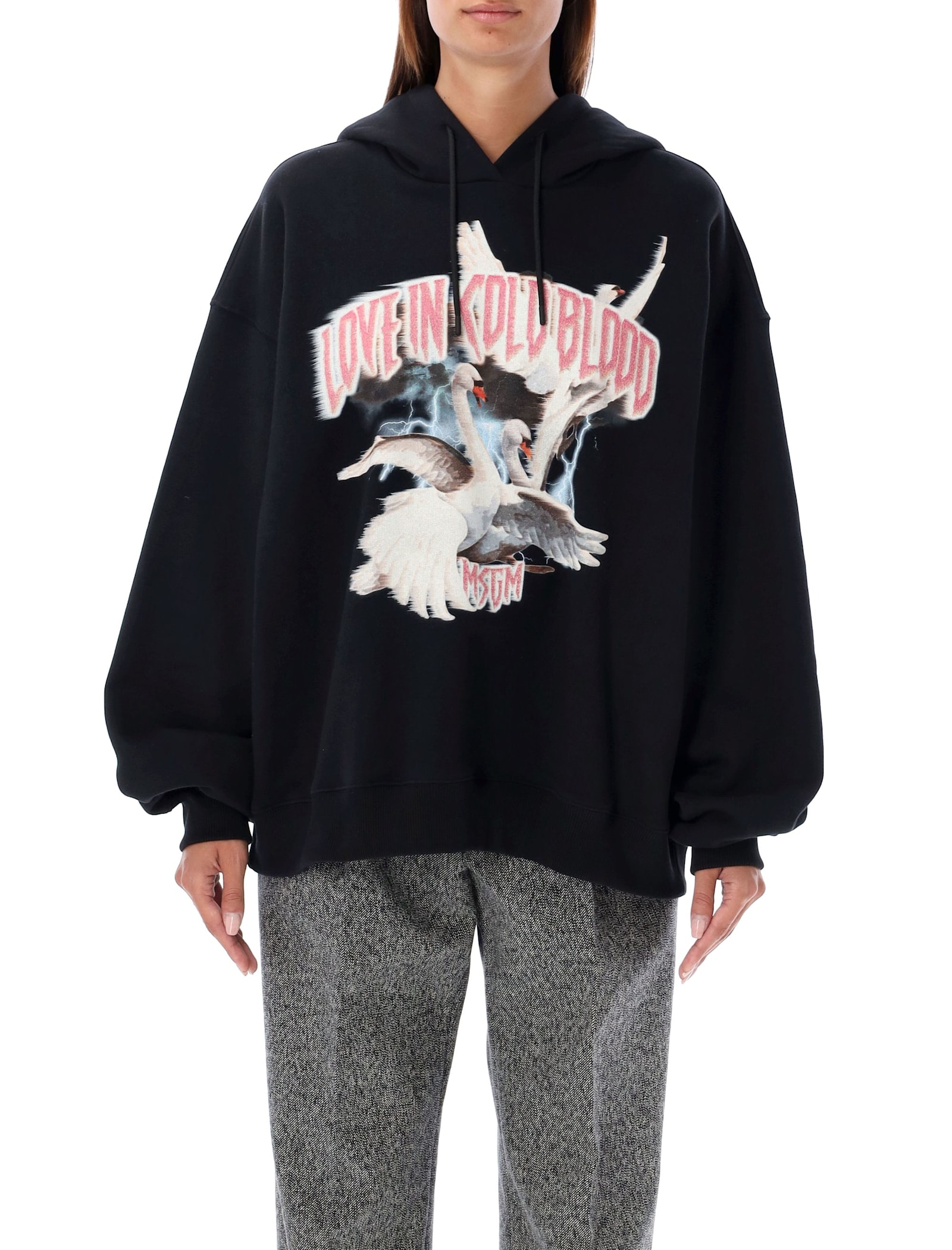 Shop Msgm Printed Hoodie In Black