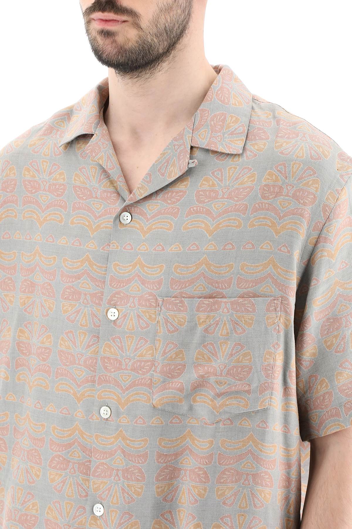 Shop Portuguese Flannel Cotton Viscose Resort Short Sleeve Shirt In Blue Multi (orange)