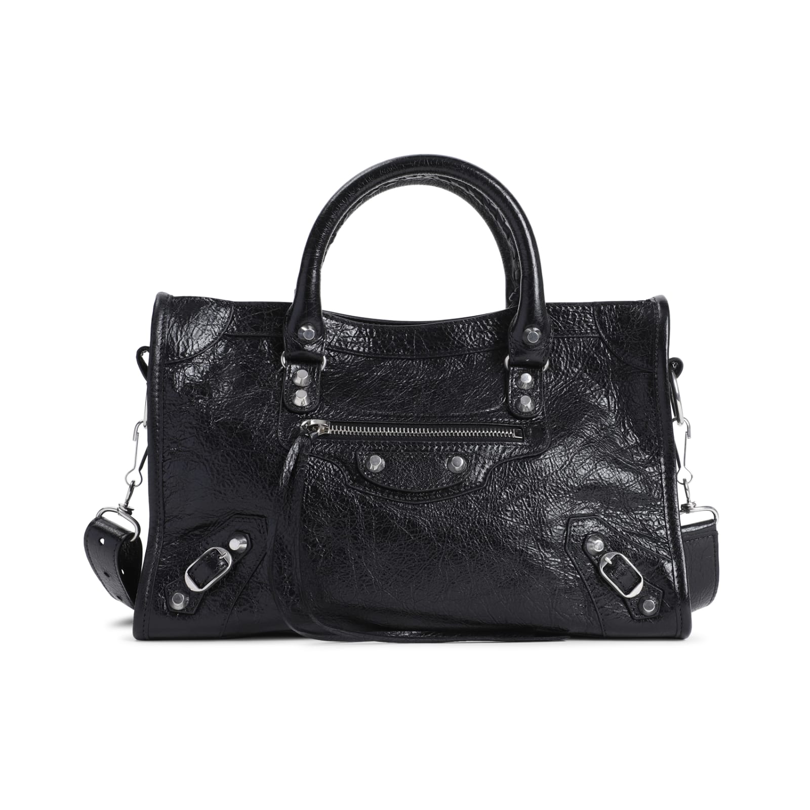 Balenciaga Le City Bag Medium In Metallised Arena Lambskin In Gray