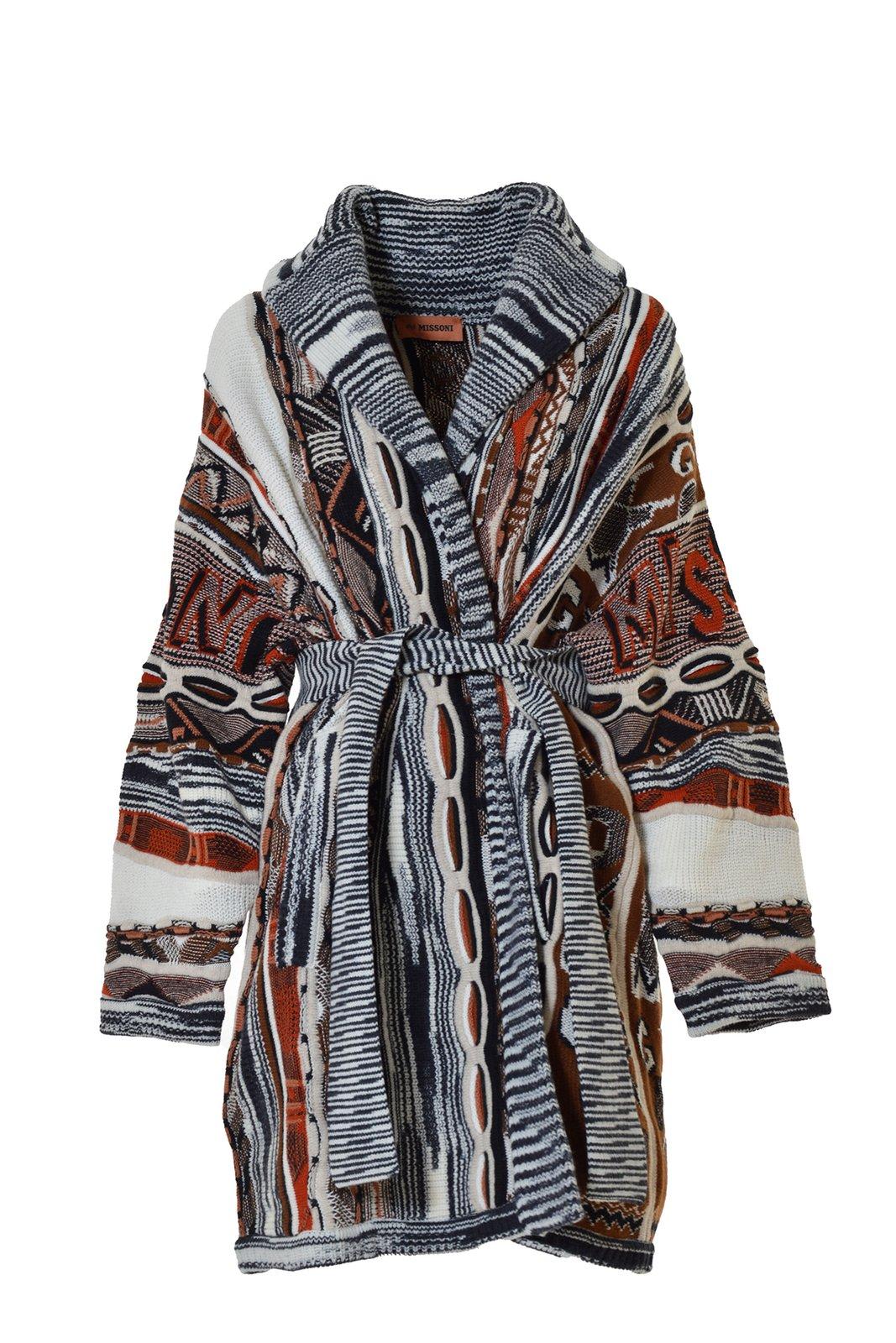 MISSONI MIXED PATTERN PRINTED BELTED KNITTED CARDIGAN