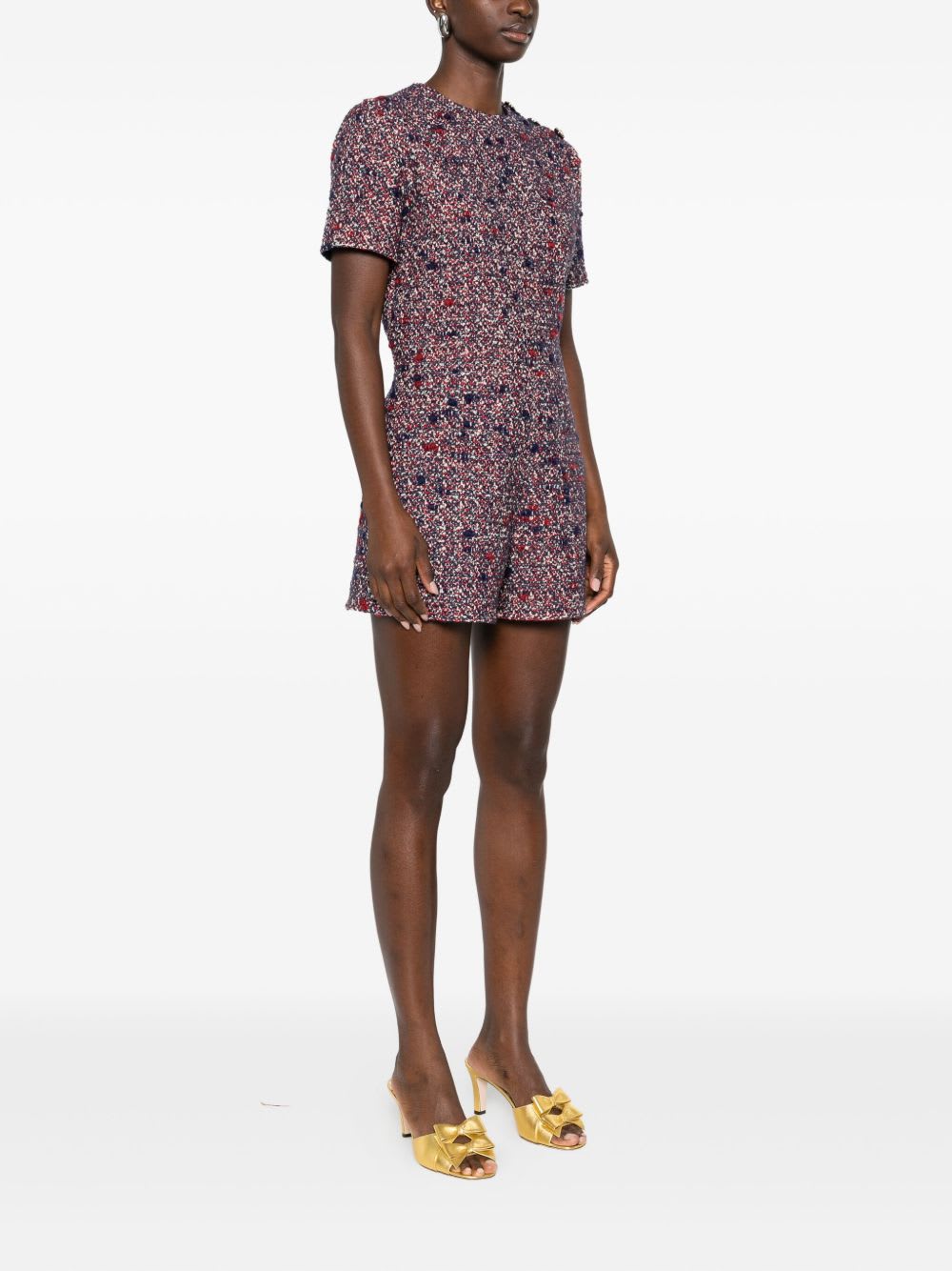 Gucci Textured Wool Dress Featuring Signature Buttons In Brown