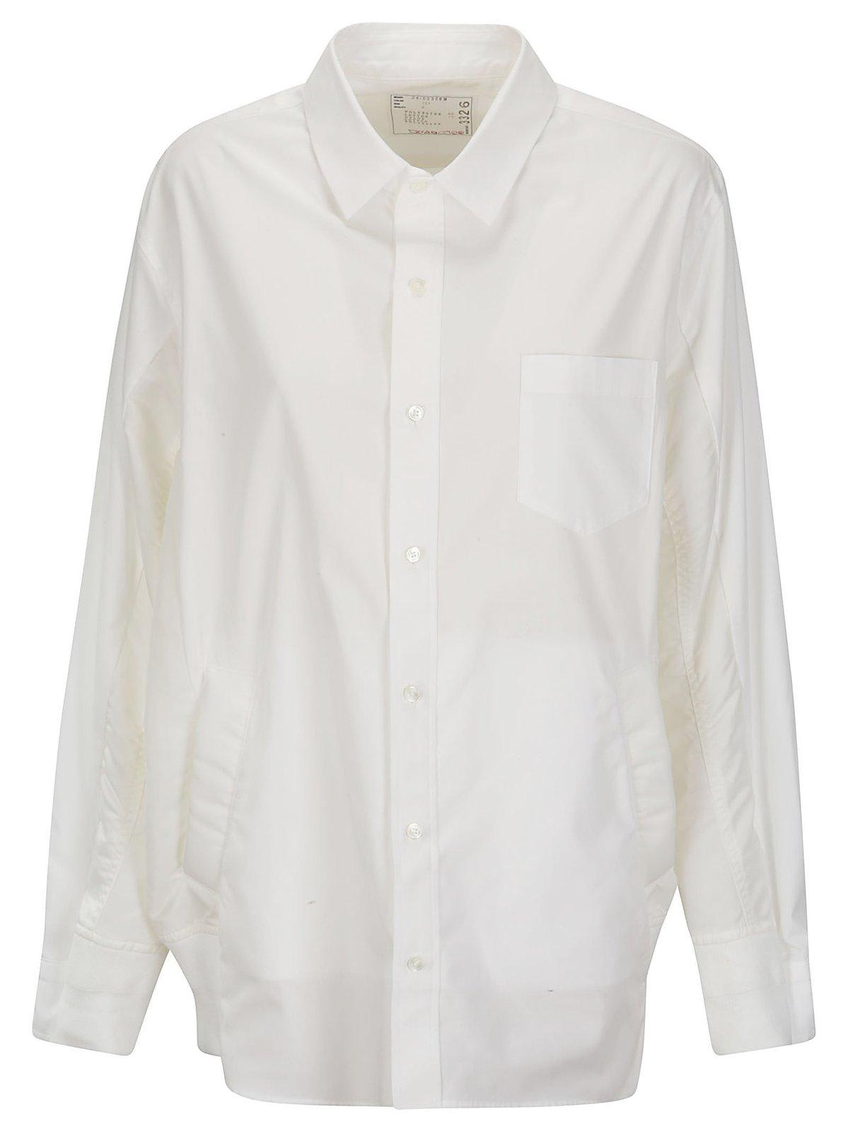Shop Sacai Buttoned Long-sleeved Poplin Shirt In White