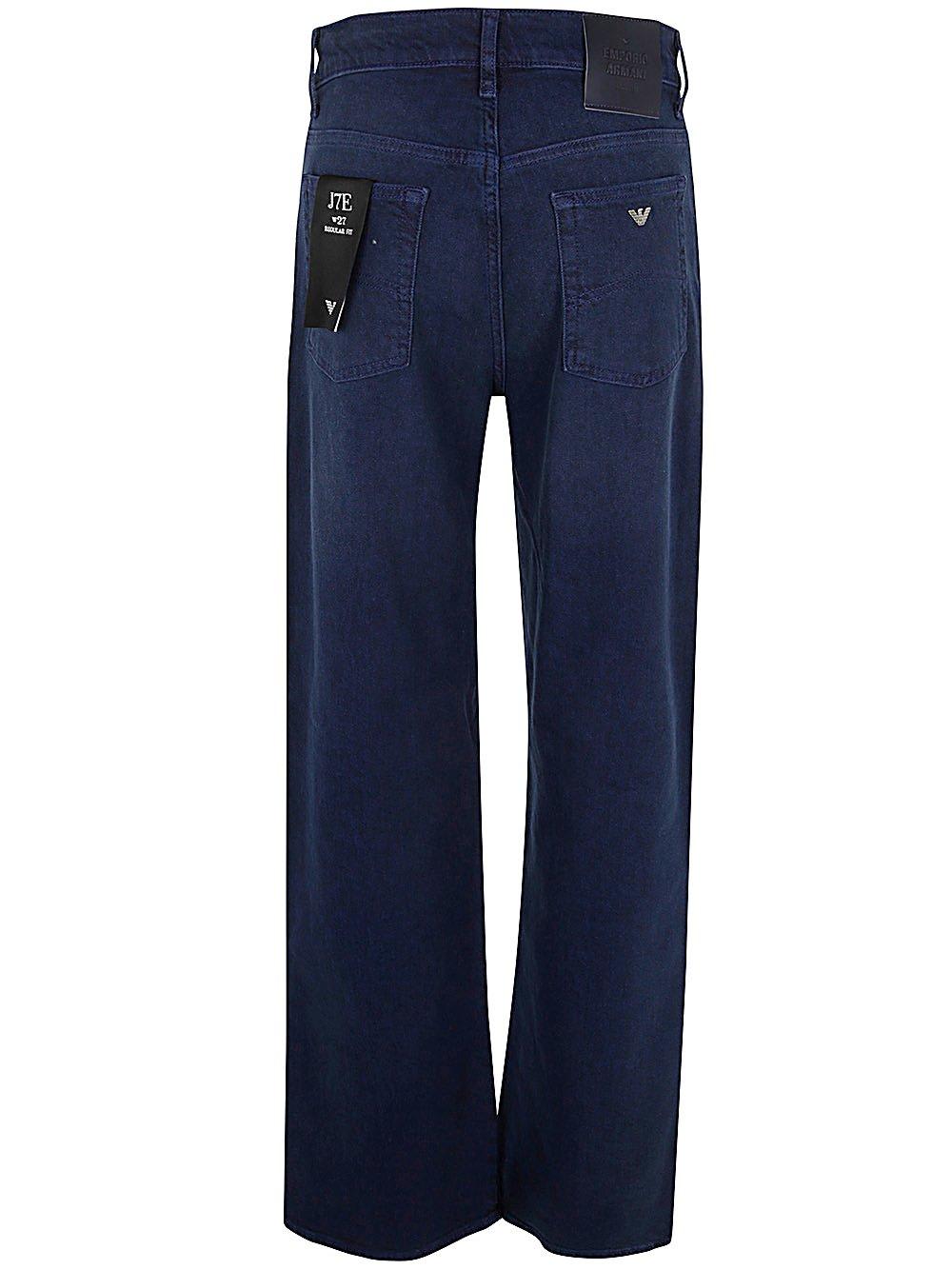 Emporio Armani J7e Logo Plaque Straight Leg Jeans In Navy Blue