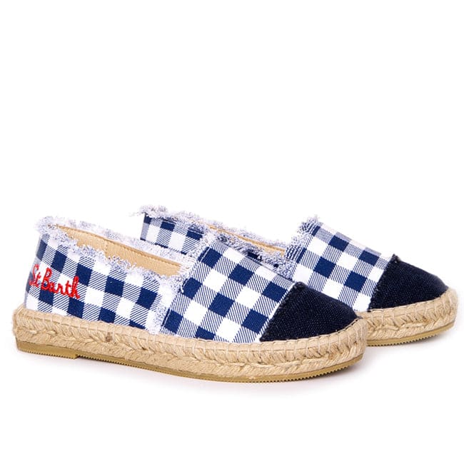 Mc2 Saint Barth Gingham Print Canvas Espadrillas With Embroidery In Blue