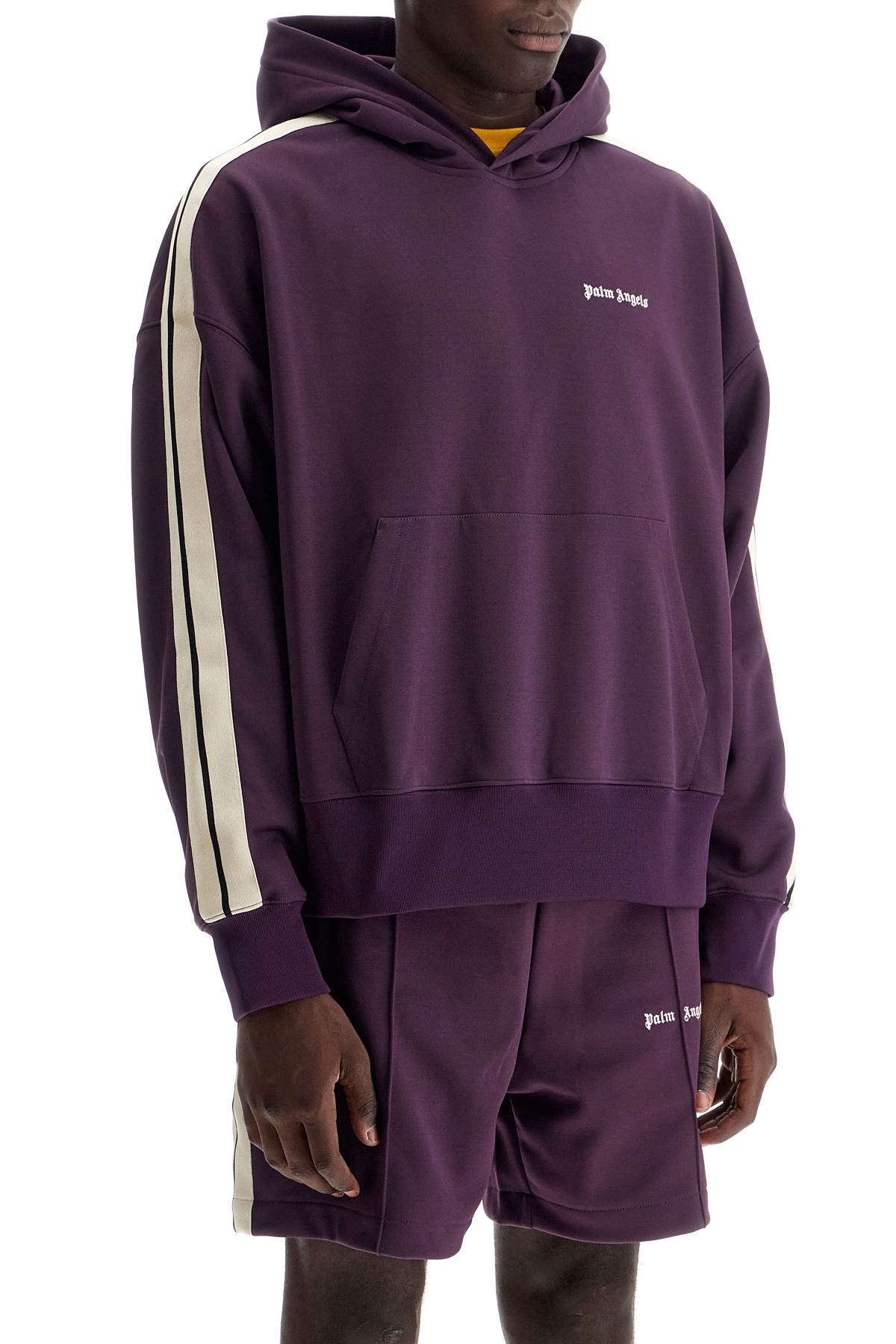 Shop Palm Angels Boxy Sweatshirt With Stripes In Dark Purple Off White