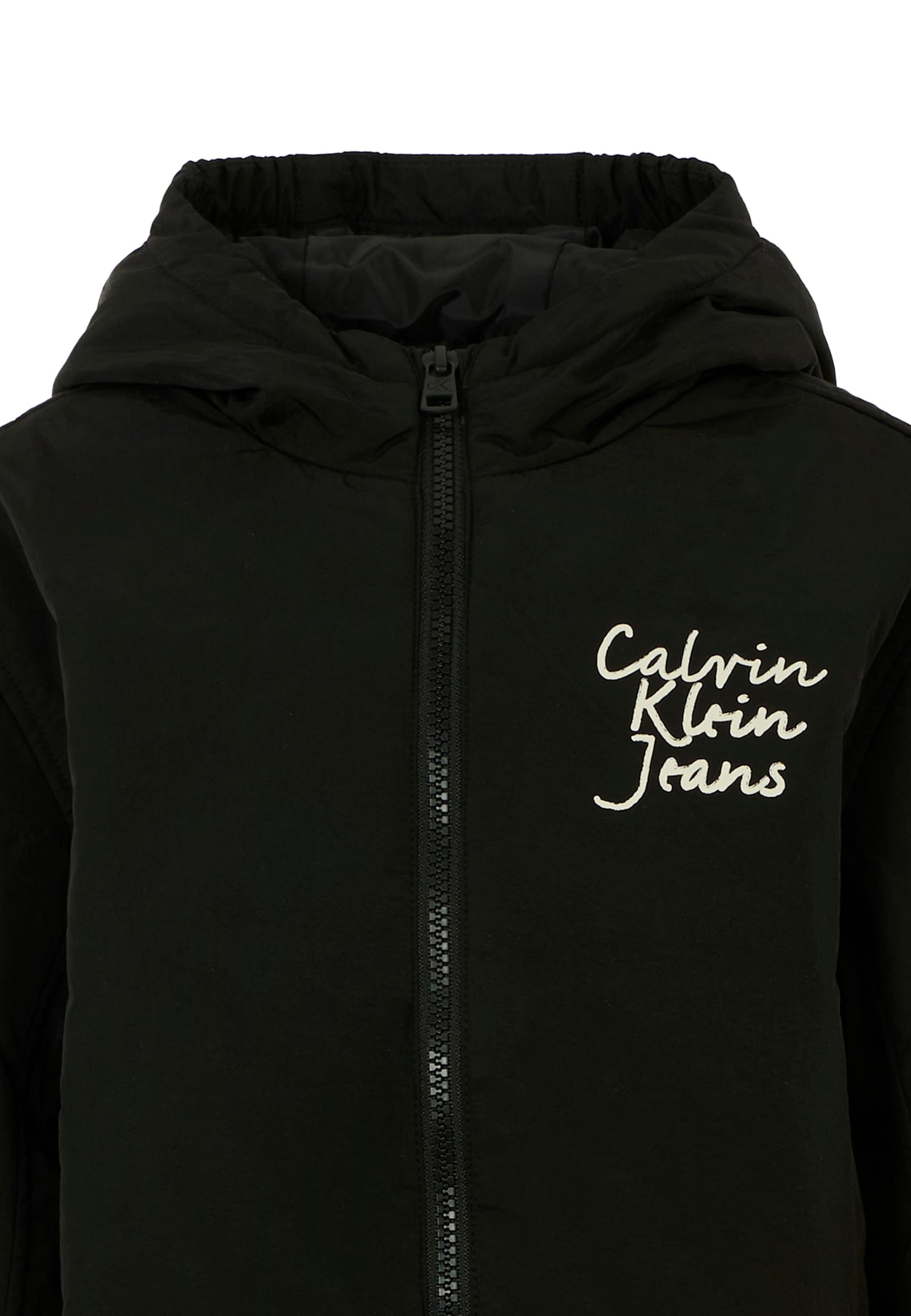 Calvin Klein Black Windbreaker Jacket For Kids With Logo In Black