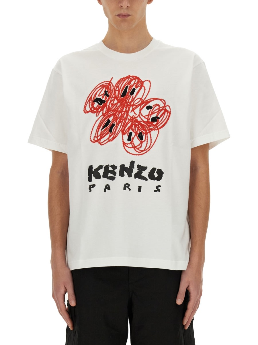 Shop Kenzo Drawn Varsity T-shirt In Blanc Casse