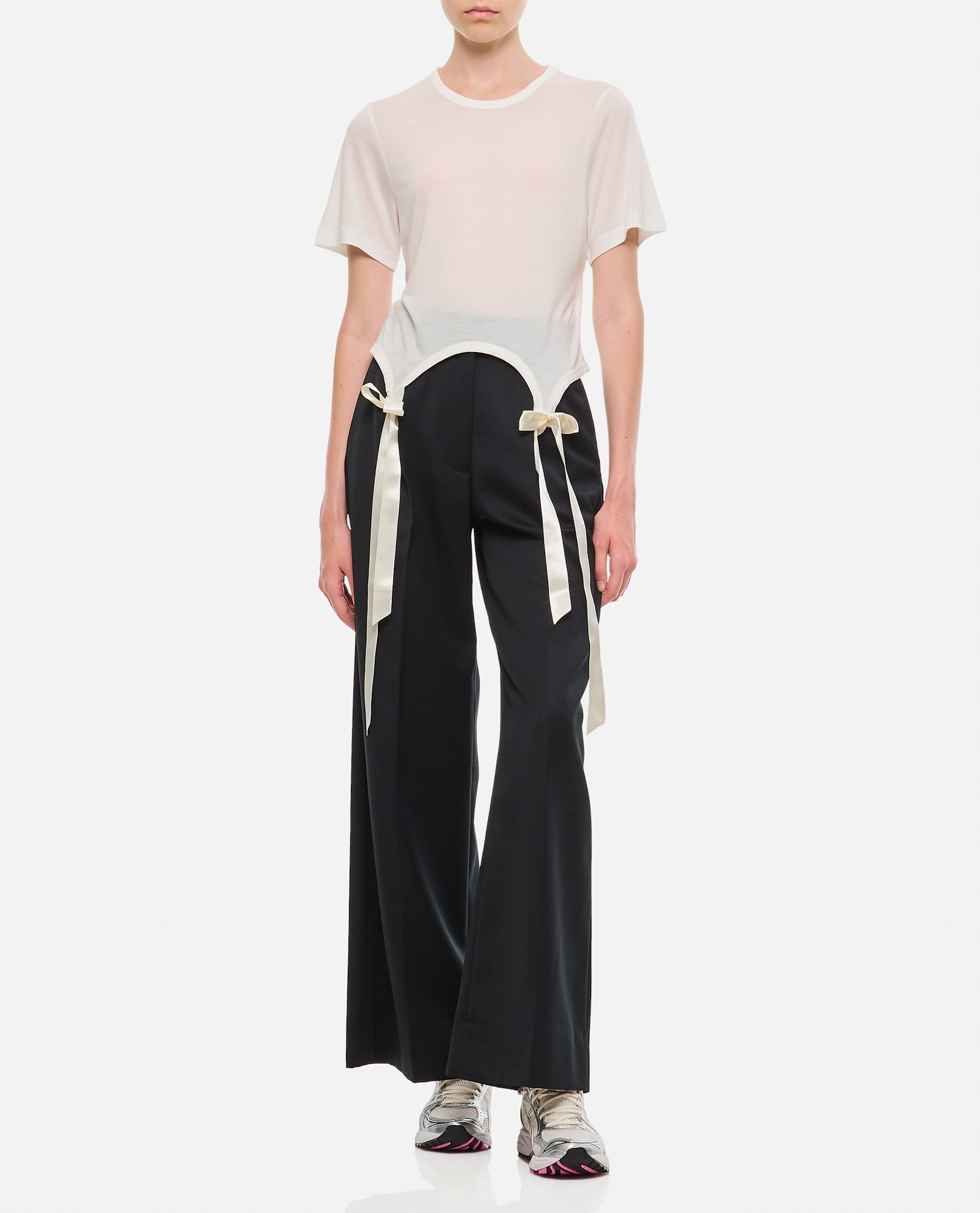 Simone Rocha Easy T-shirt W/ Bow Tails In Neutral