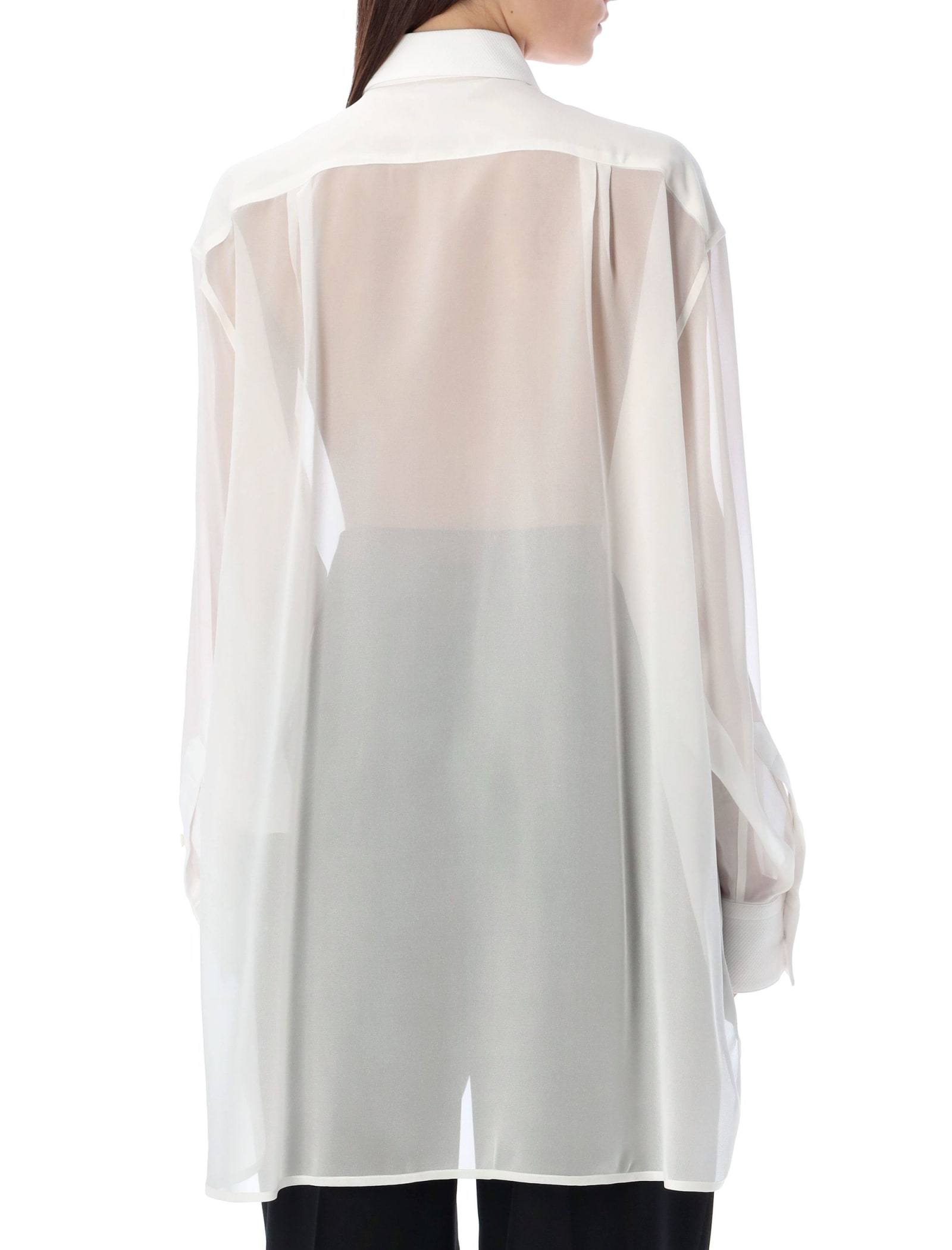 Shop Stella Mccartney S-wave Silk Chiffon Tuxedo Shirt In White