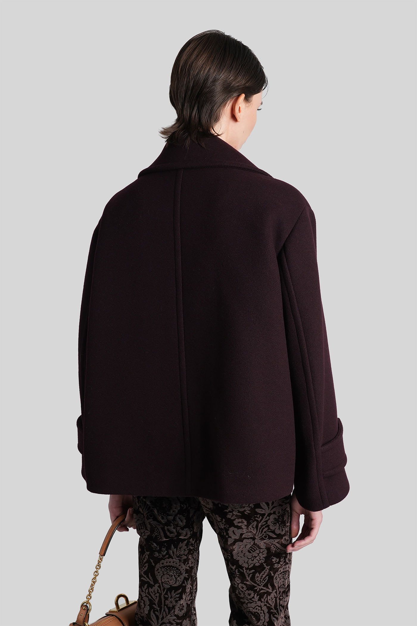 Chloé Women Violet Double-breasted Jacket With Wide Notched Revers And Dropped Shoulders In Wool Ble In Black