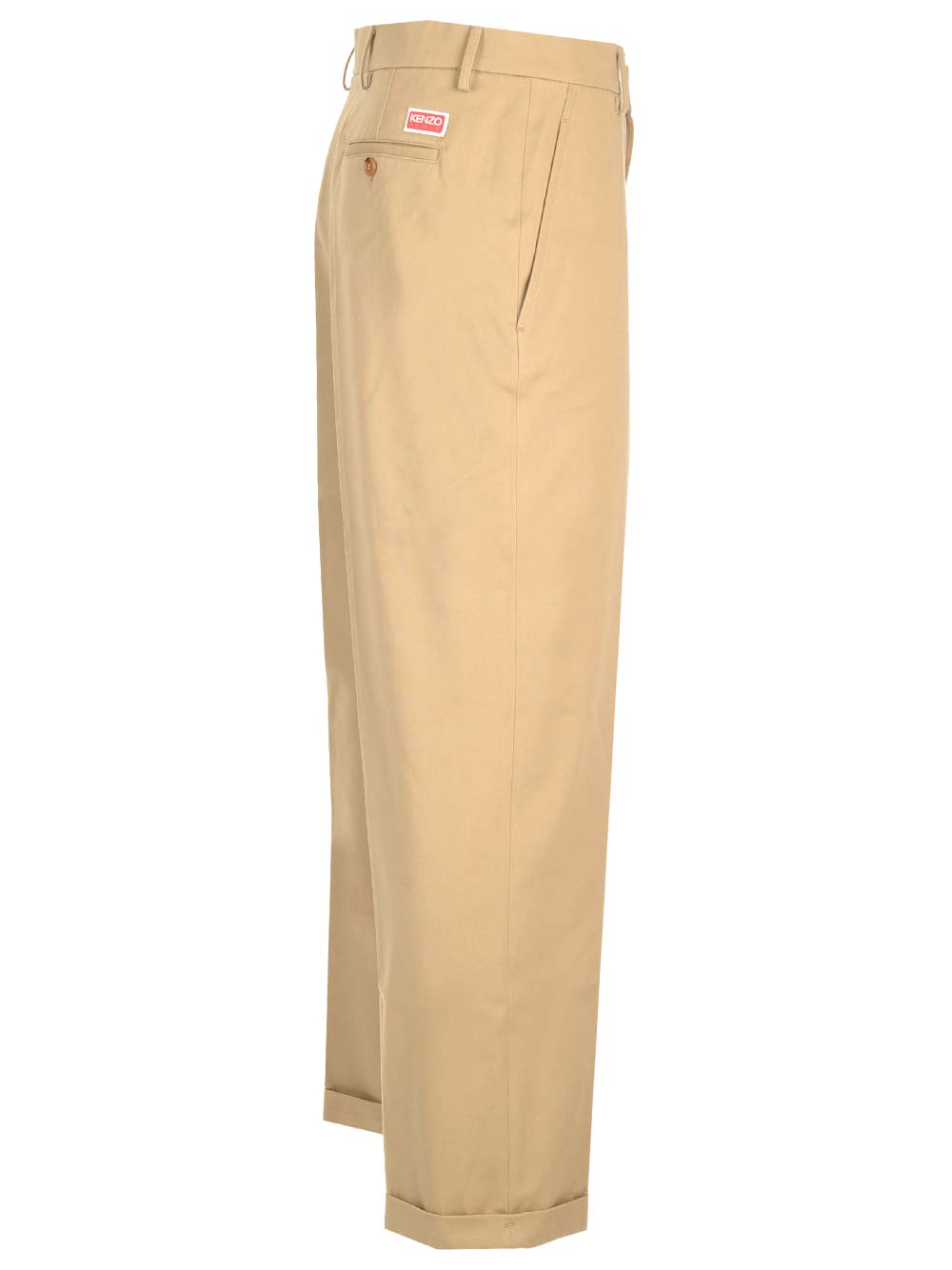 Shop Kenzo Cotton Trousers Pants In Dark Beige
