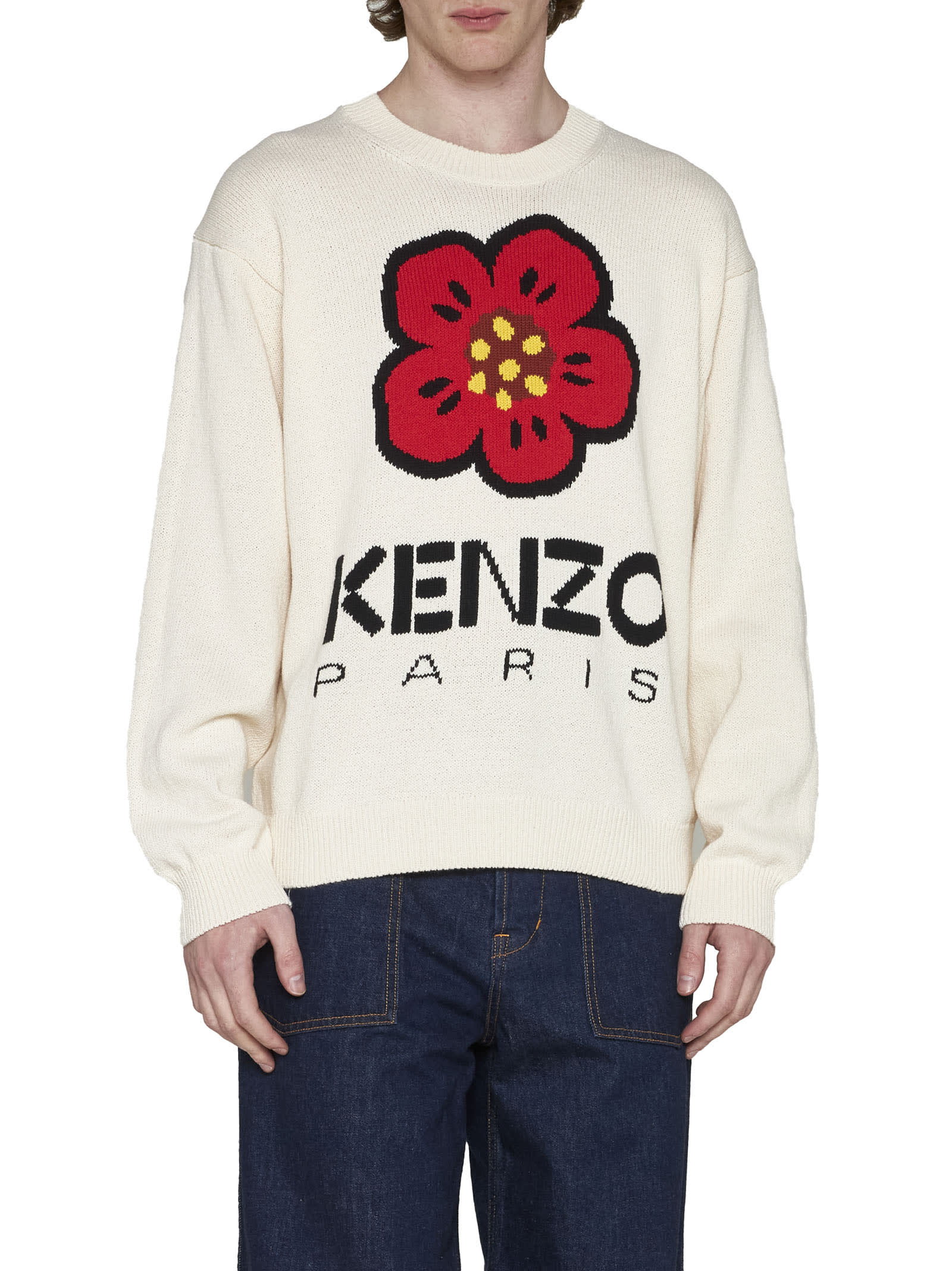 Kenzo Grey Crewneck Printed Sweatshirt In Cream