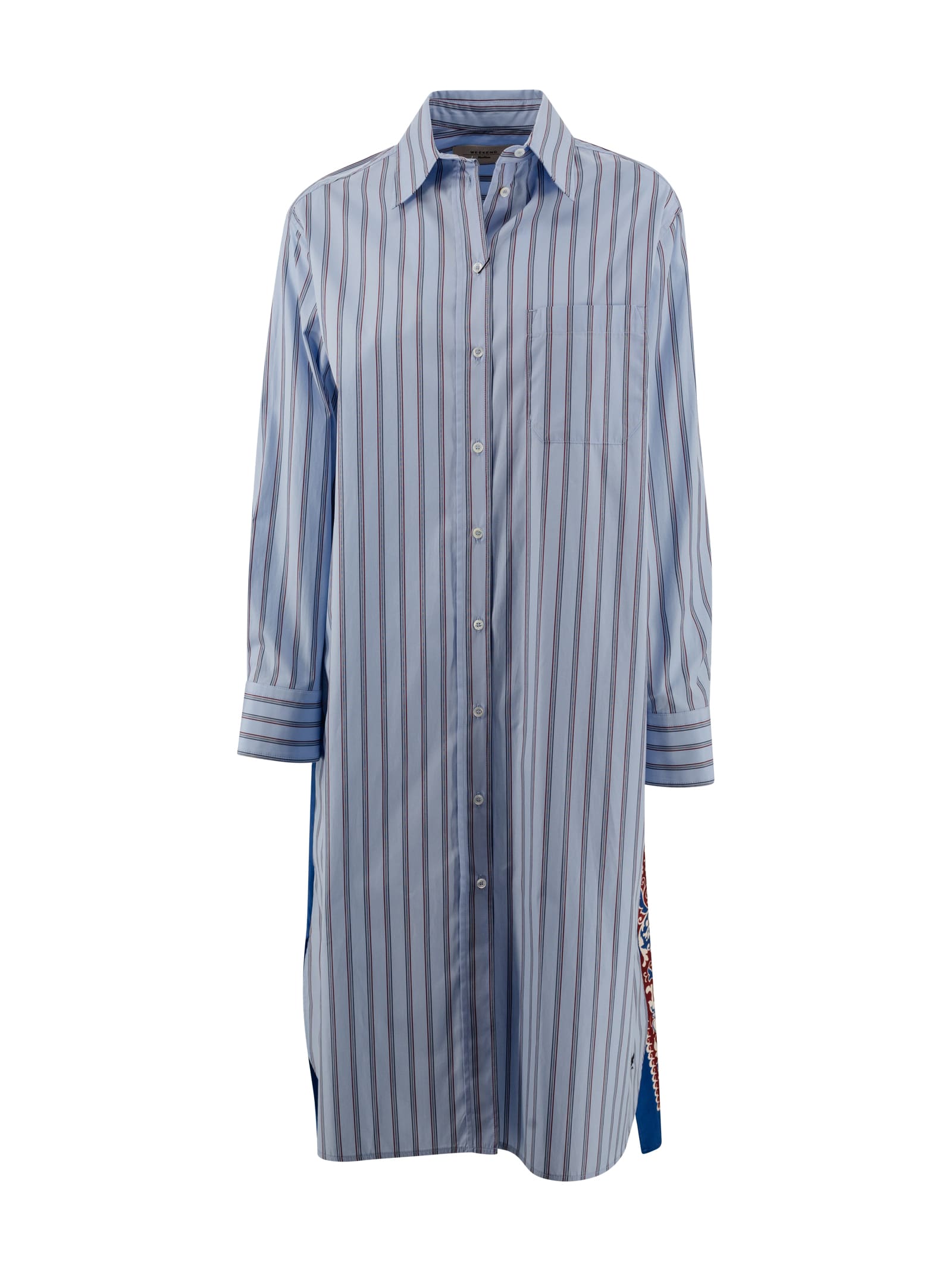 Shop Weekend Max Mara Striped Poplin And Silk Chemisier Dress In Azzurro Rigato