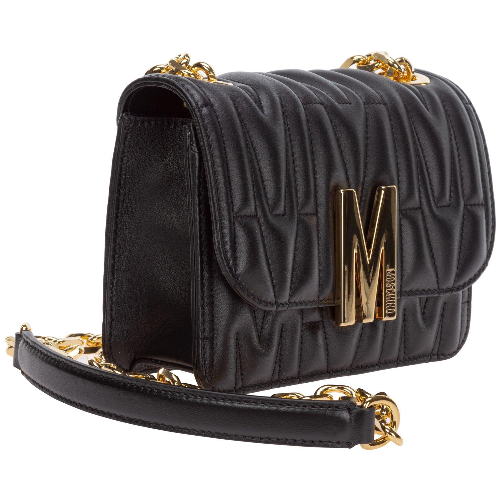 Shop Moschino Logo Plaque Shoulder Bag In Black
