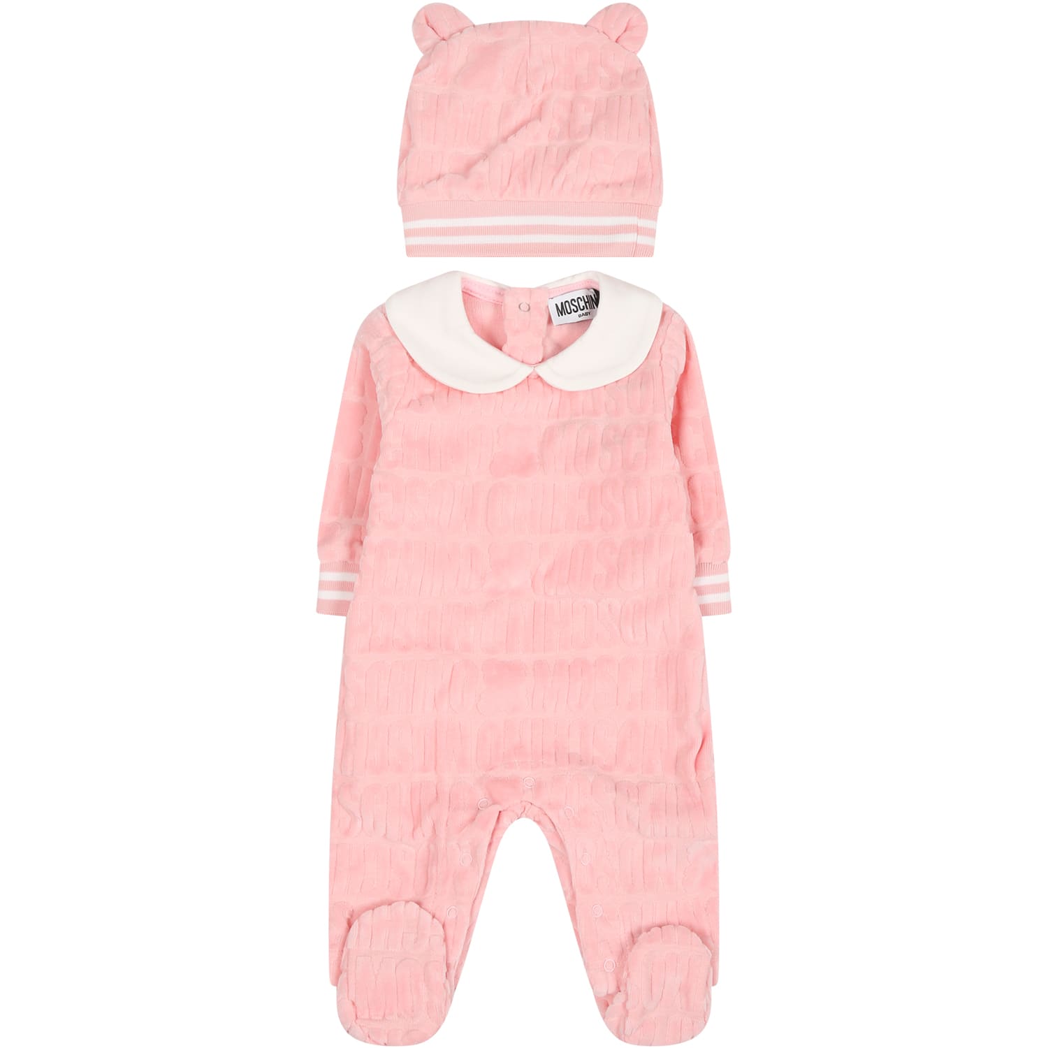 Moschino Pink Suit For Baby Girl With Logo