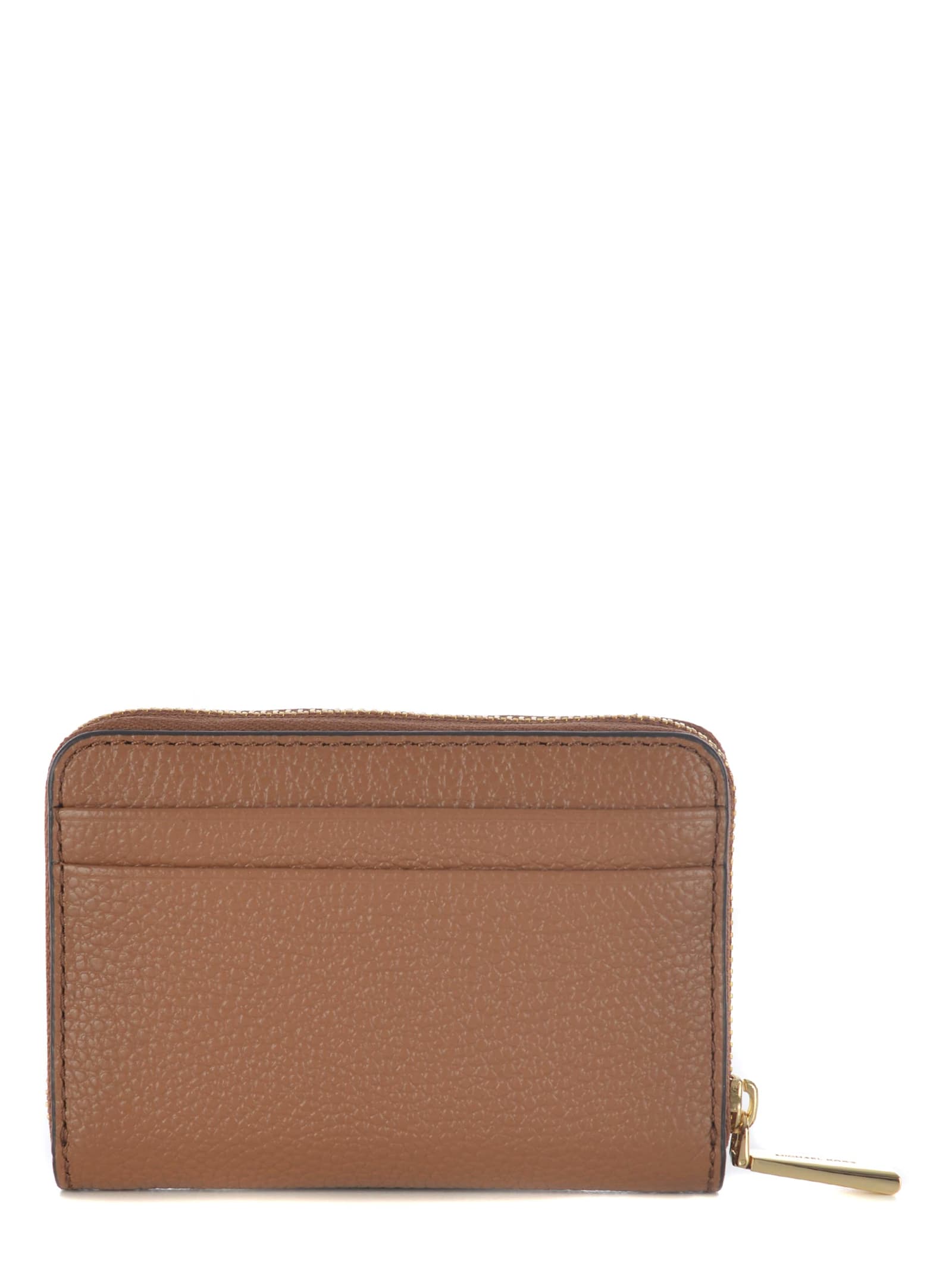 Shop Michael Kors Wallet  Za Card Case Made Of Hammered Leather In Camel