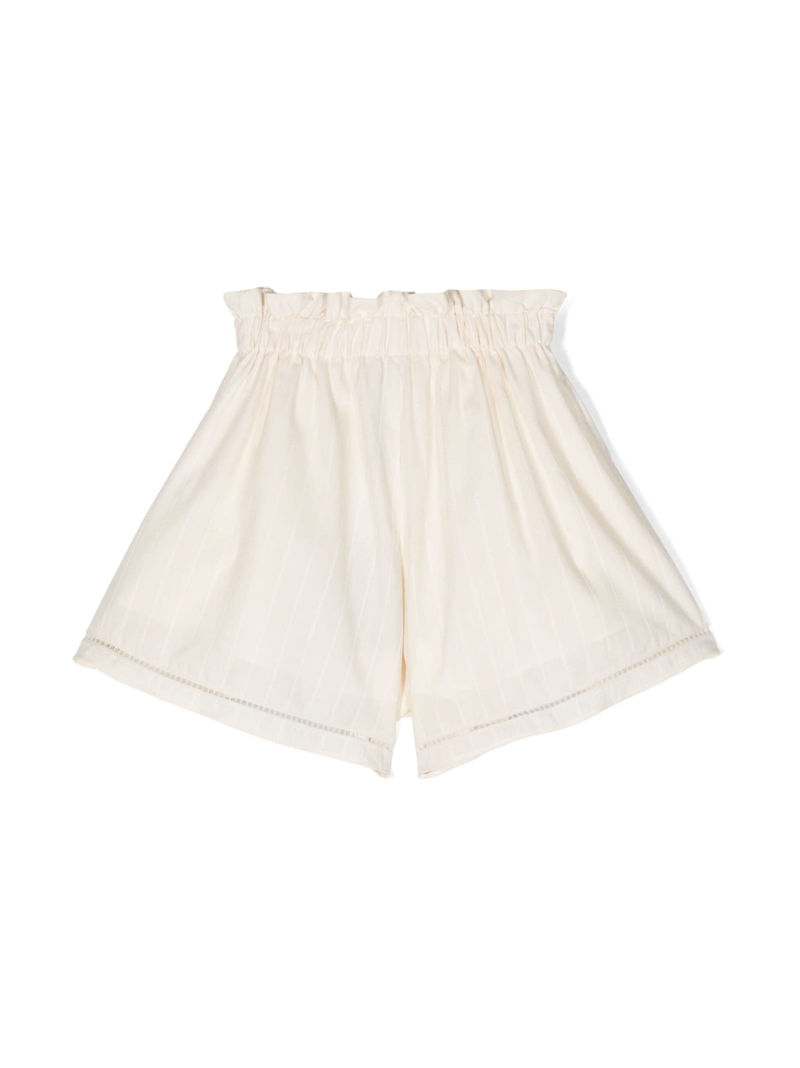 Shop Etro Beige Pinstripe Shorts With Curled Waist In Brown