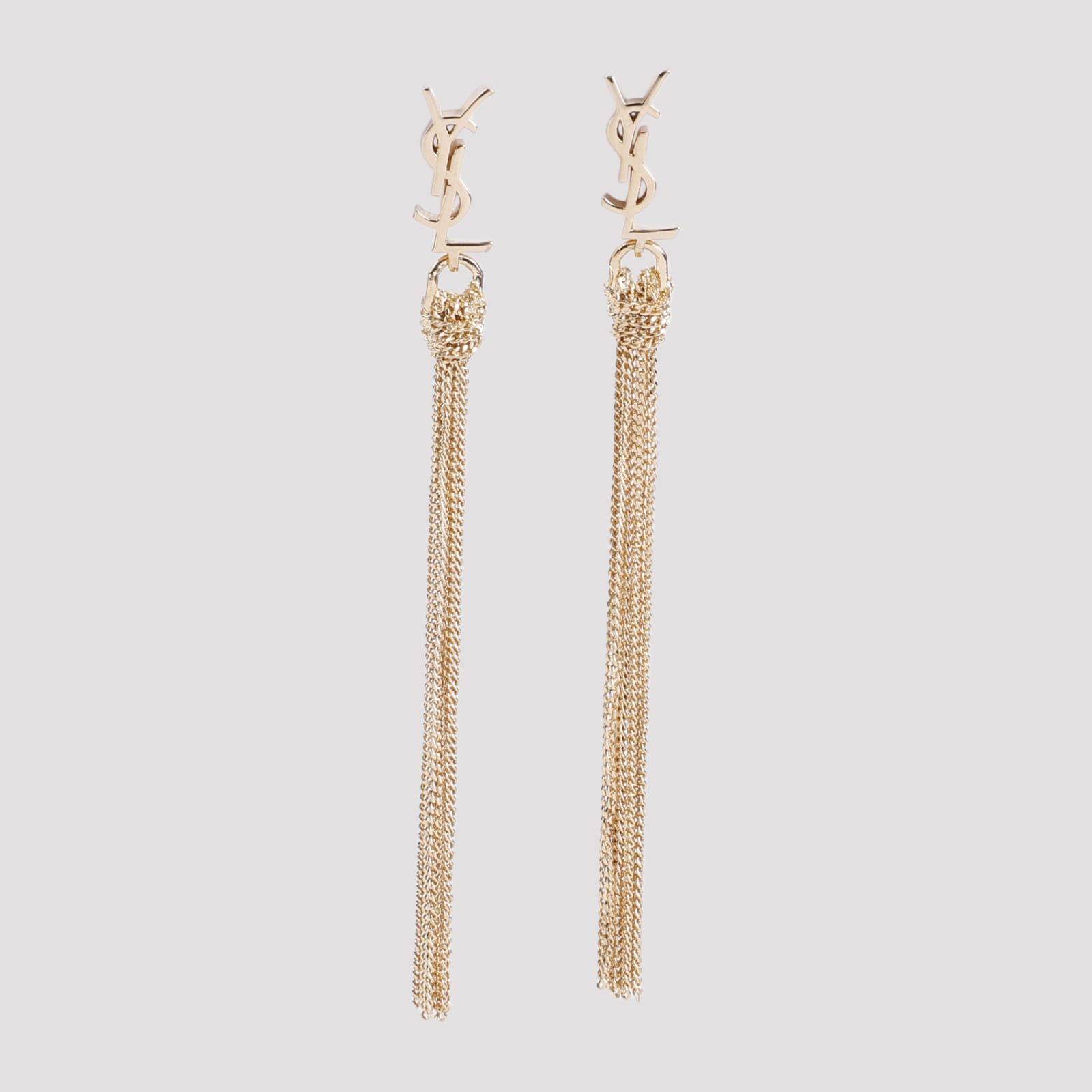 Saint Laurent Pompons Chains Earrings In Gold