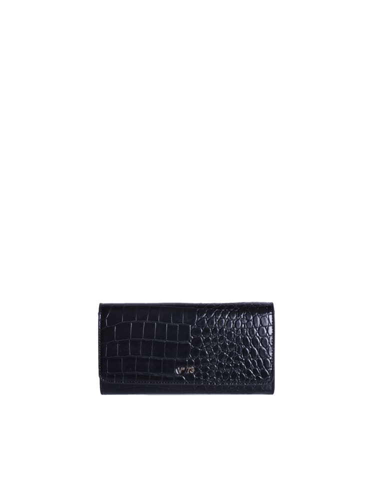 Shop V73 Perla Wallet With Crocodile Print In Black