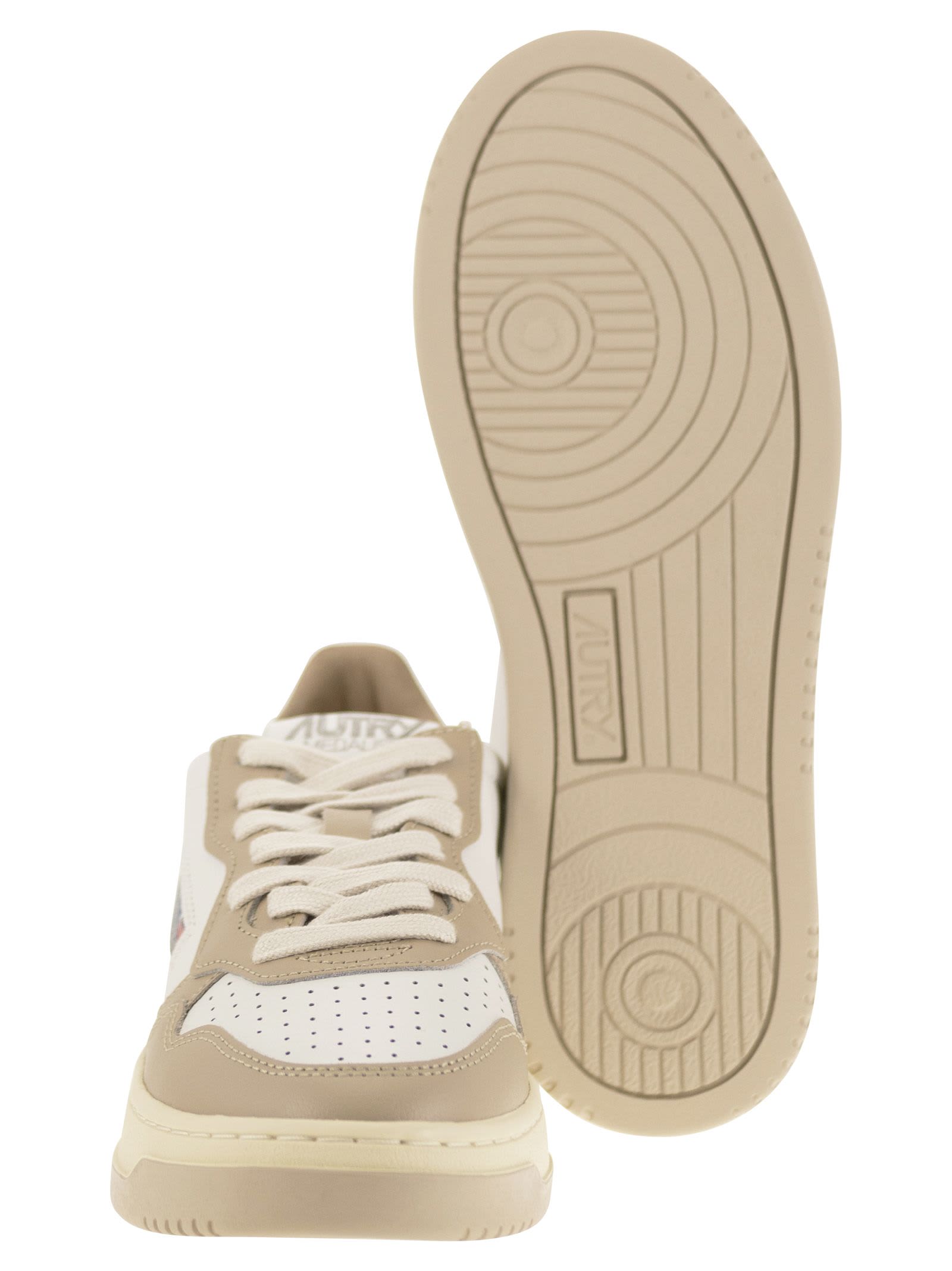 Shop Autry Medalist Low - Two-tone Leather Sneakers In White/beige