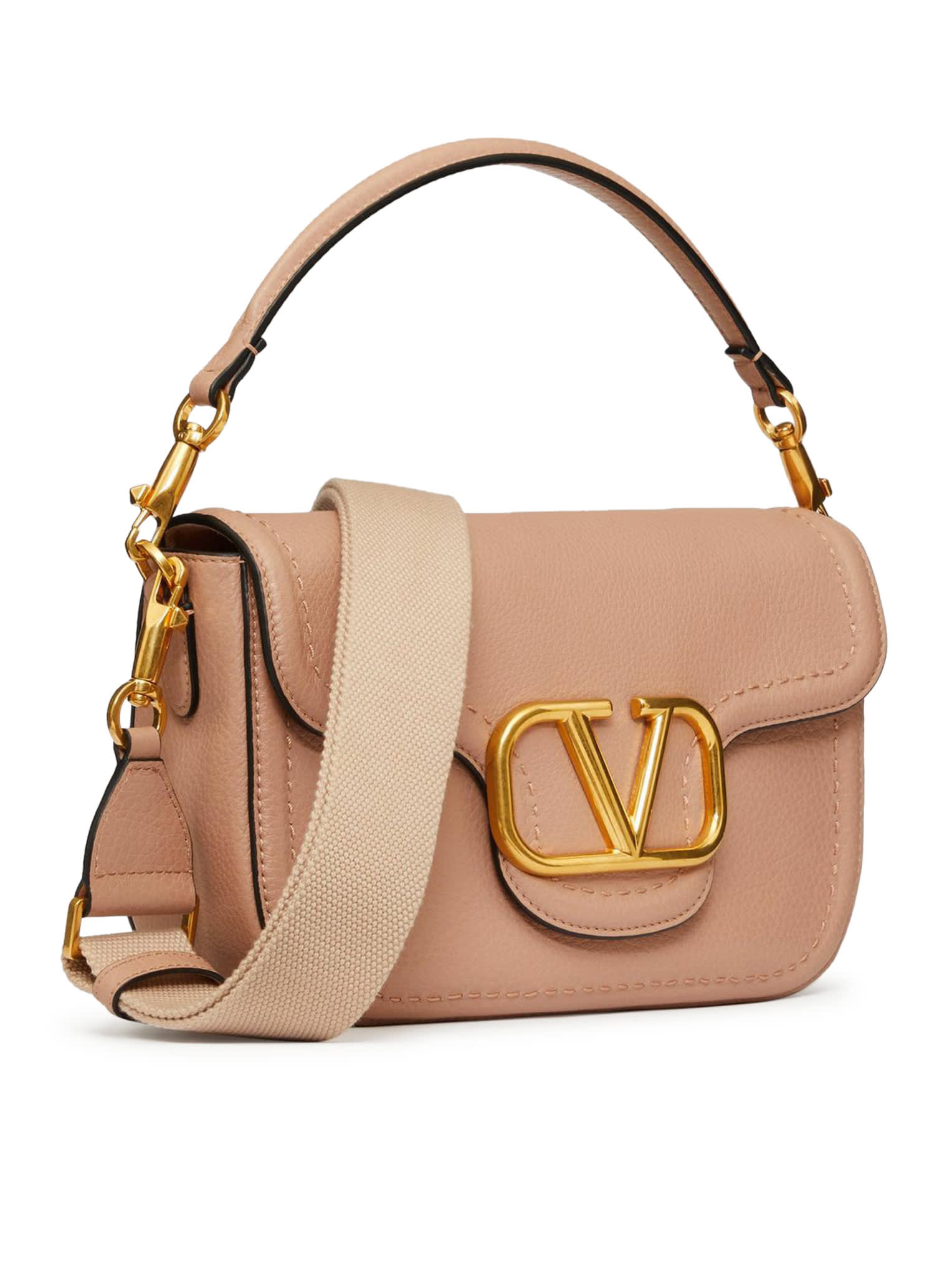 Shop Valentino Shoulder Bag Loco` Vit.st.alce/nastro/a.brass Logo In Rose Cannelle