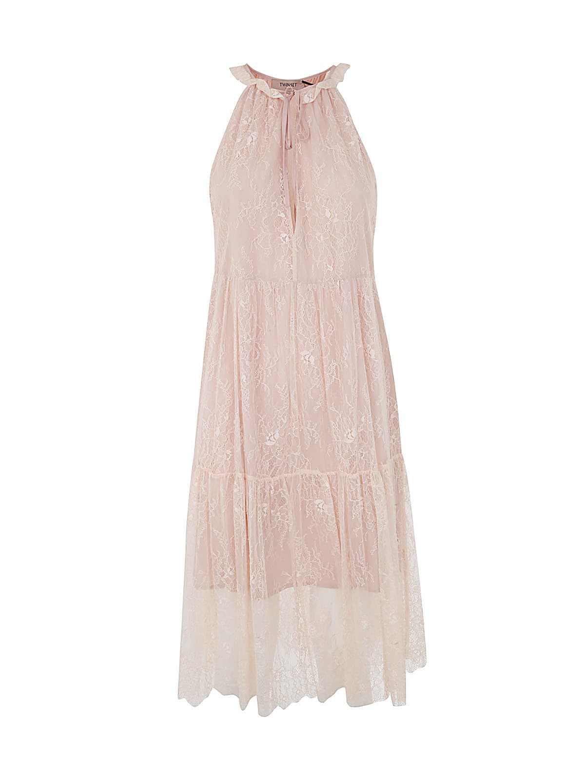 Twinset Sleeveless Laced Mini Dress With Collar In Parisienne Pink