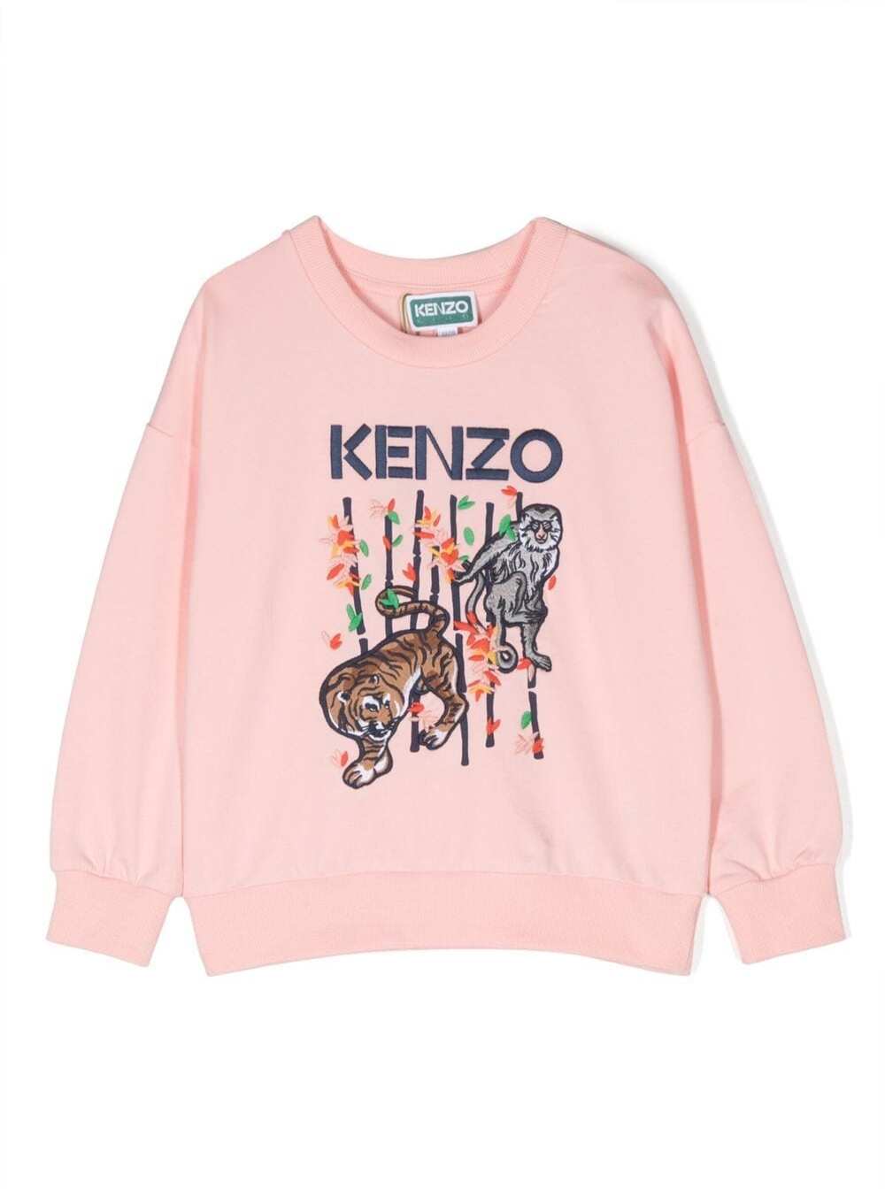 KENZO PINK CREWNECK SWEATSHIRT WITH GRAPHIC PRINT AND LOGO IN COTTON GIRL