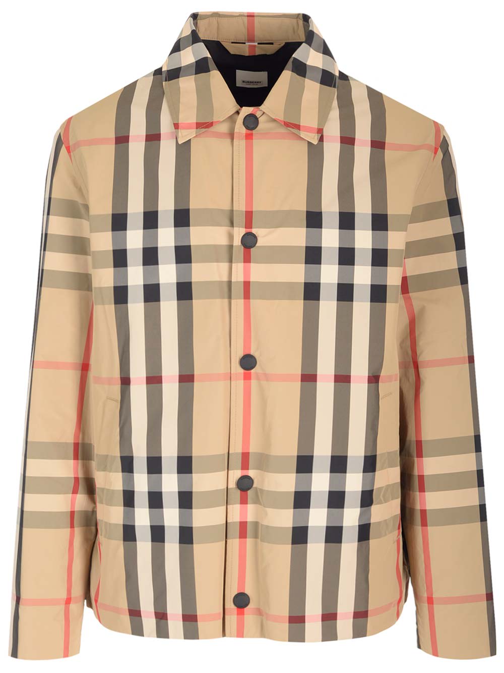 Shop Burberry Check Nylon Jacket In Beige