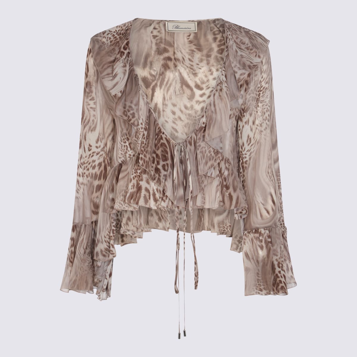 Blumarine Animal Print Ruffled Flared Cuffs Tops
